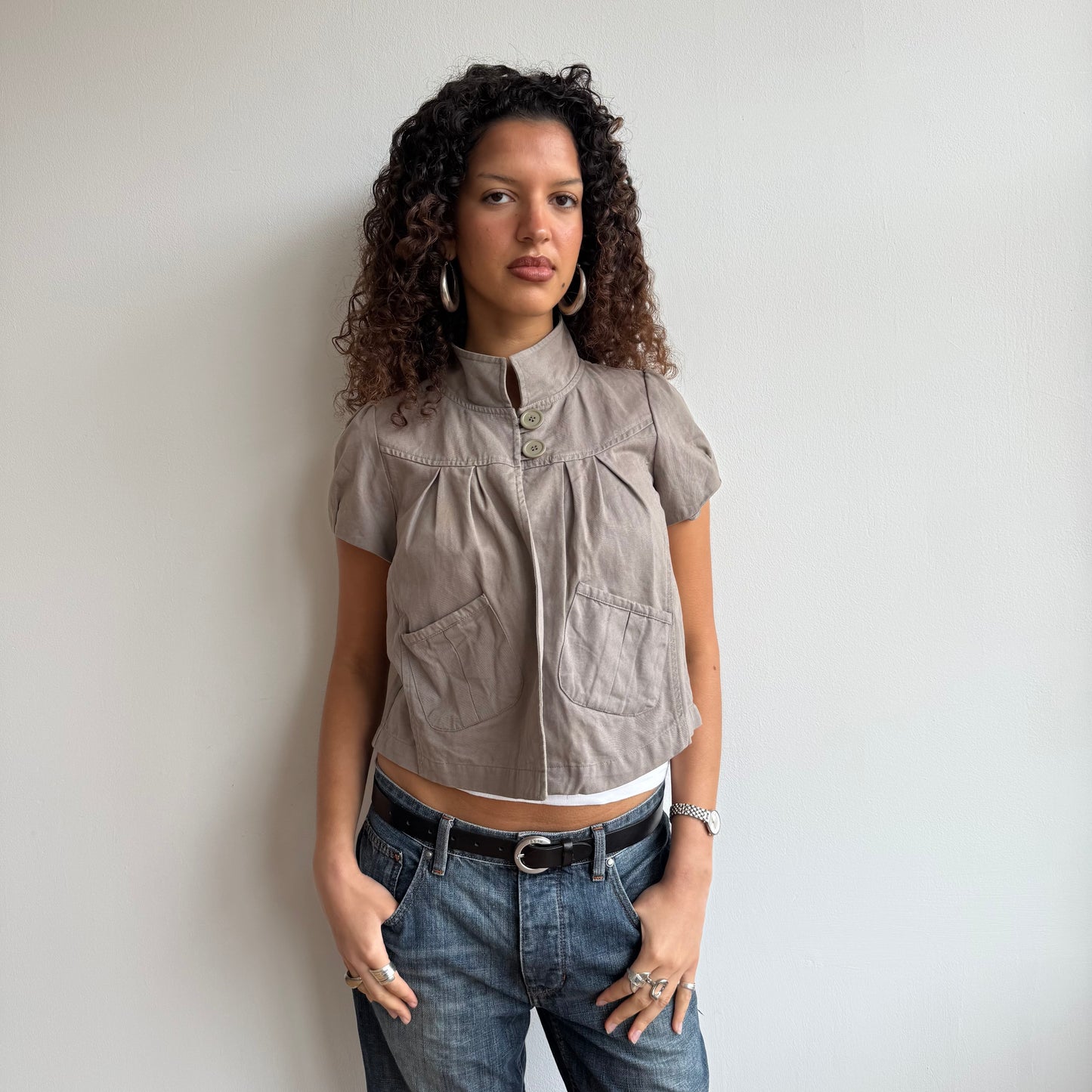 Taupe short sleeve peacoat - Size S/M