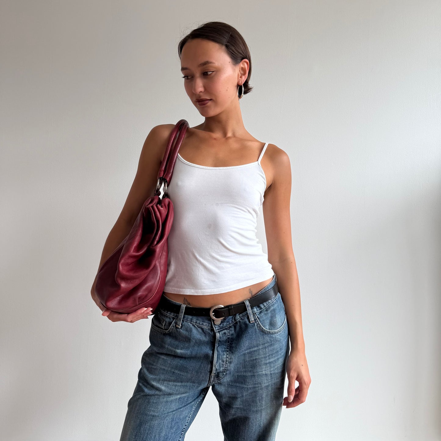 Burgundy leather handbag - One Size