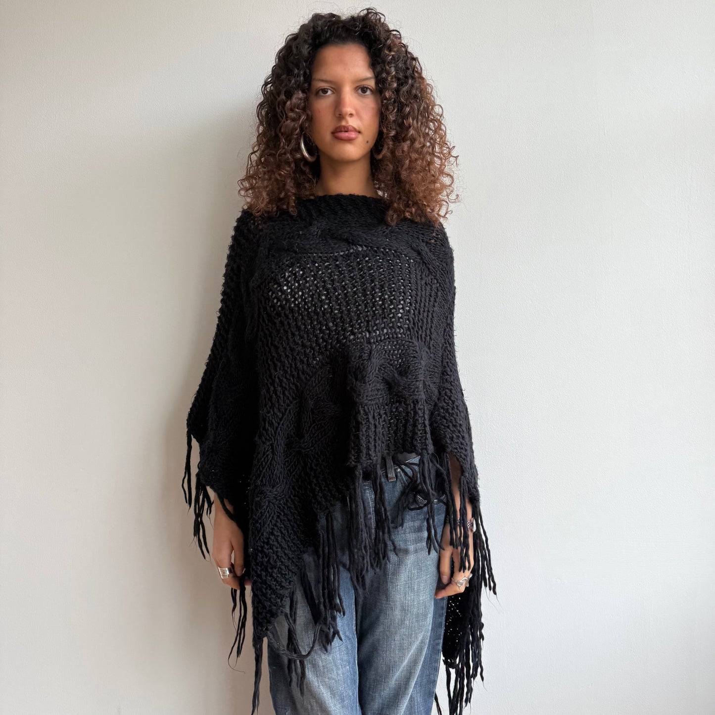 Black knit poncho - One Size
