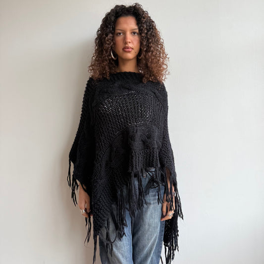 Black knit poncho - One Size