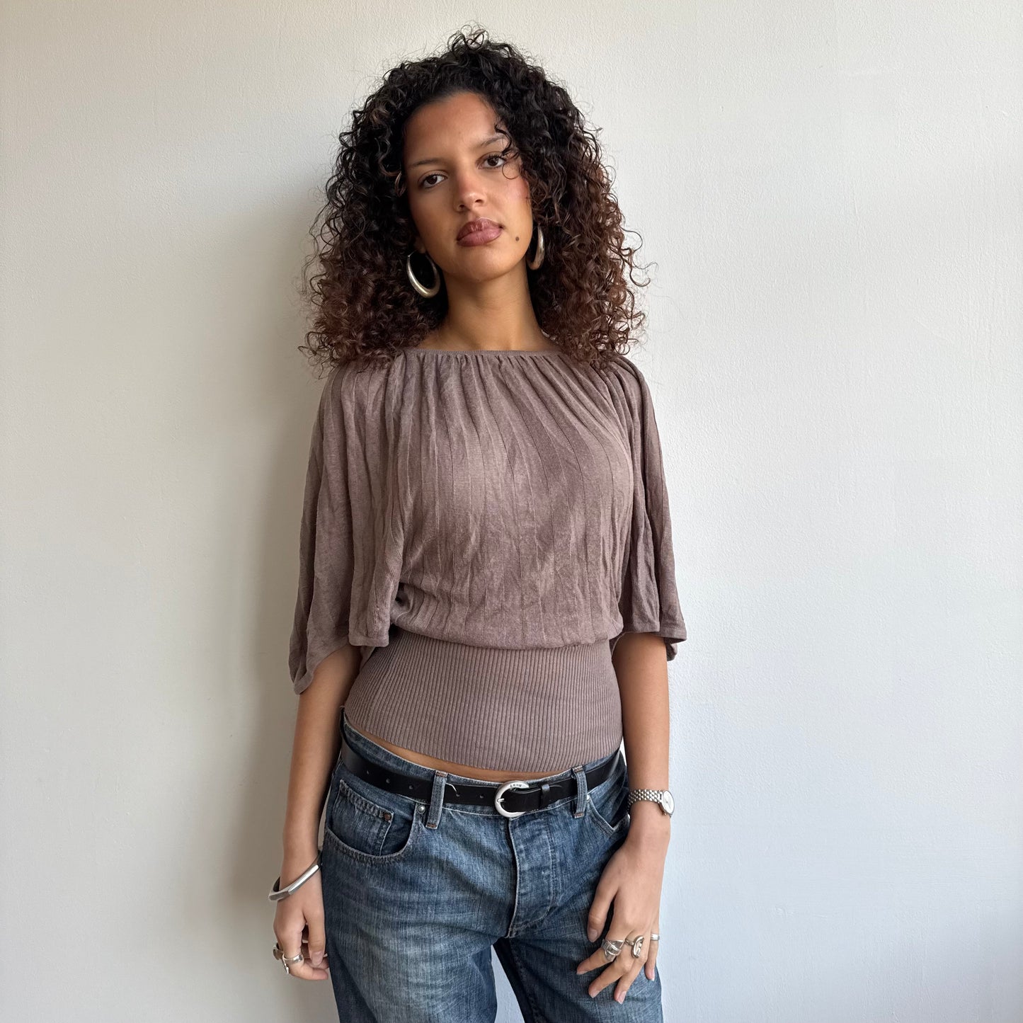 Taupe ribbed batwing knit - Size M