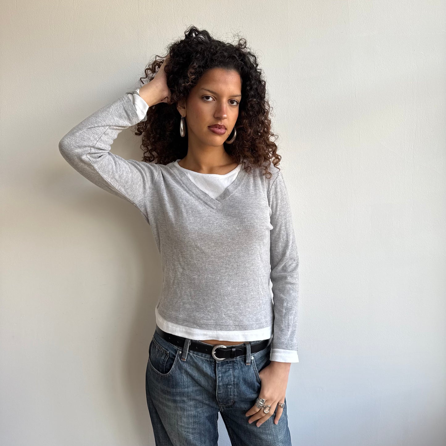 Grey + white double layer top - Size S/M