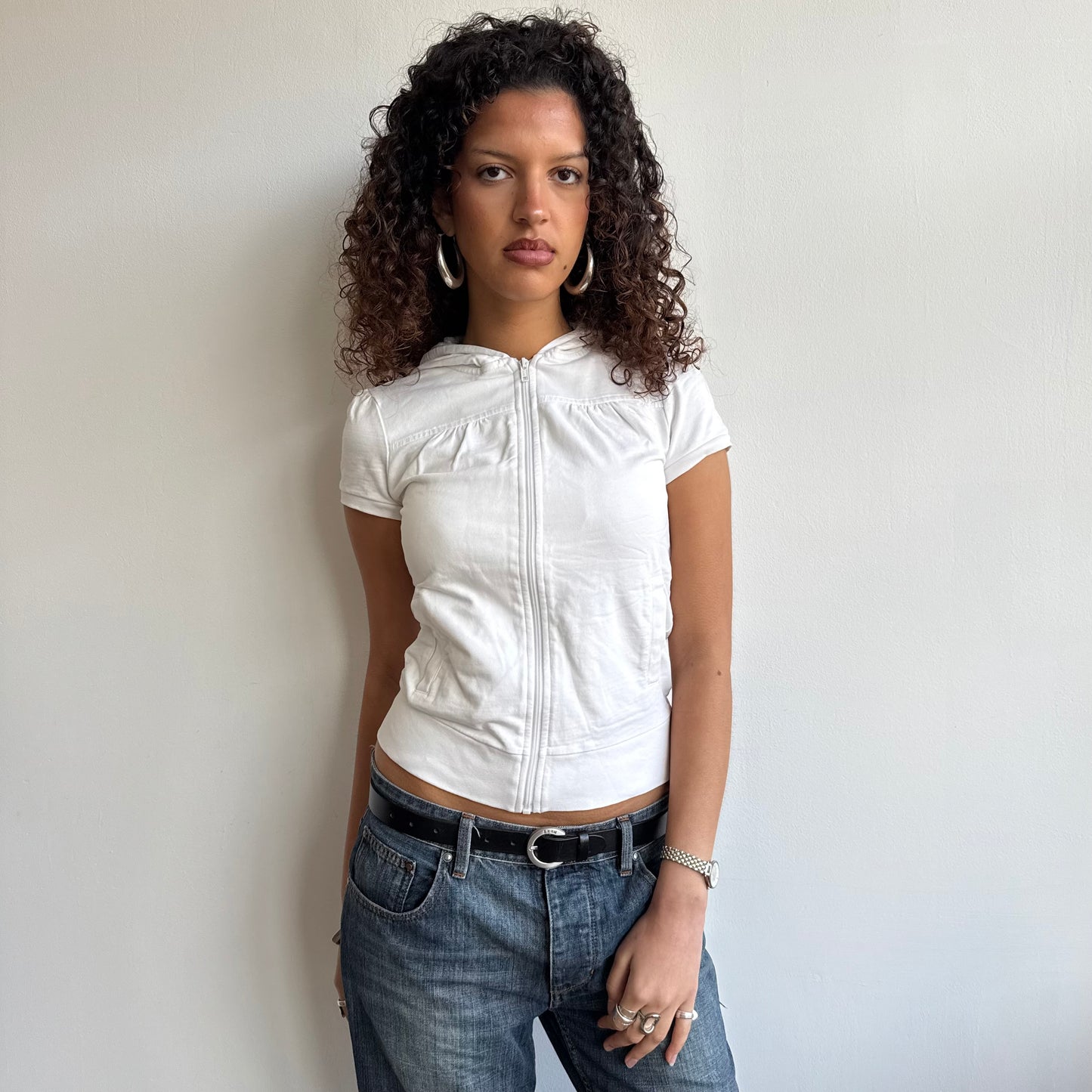 White short sleeve hoodie - Size S/M