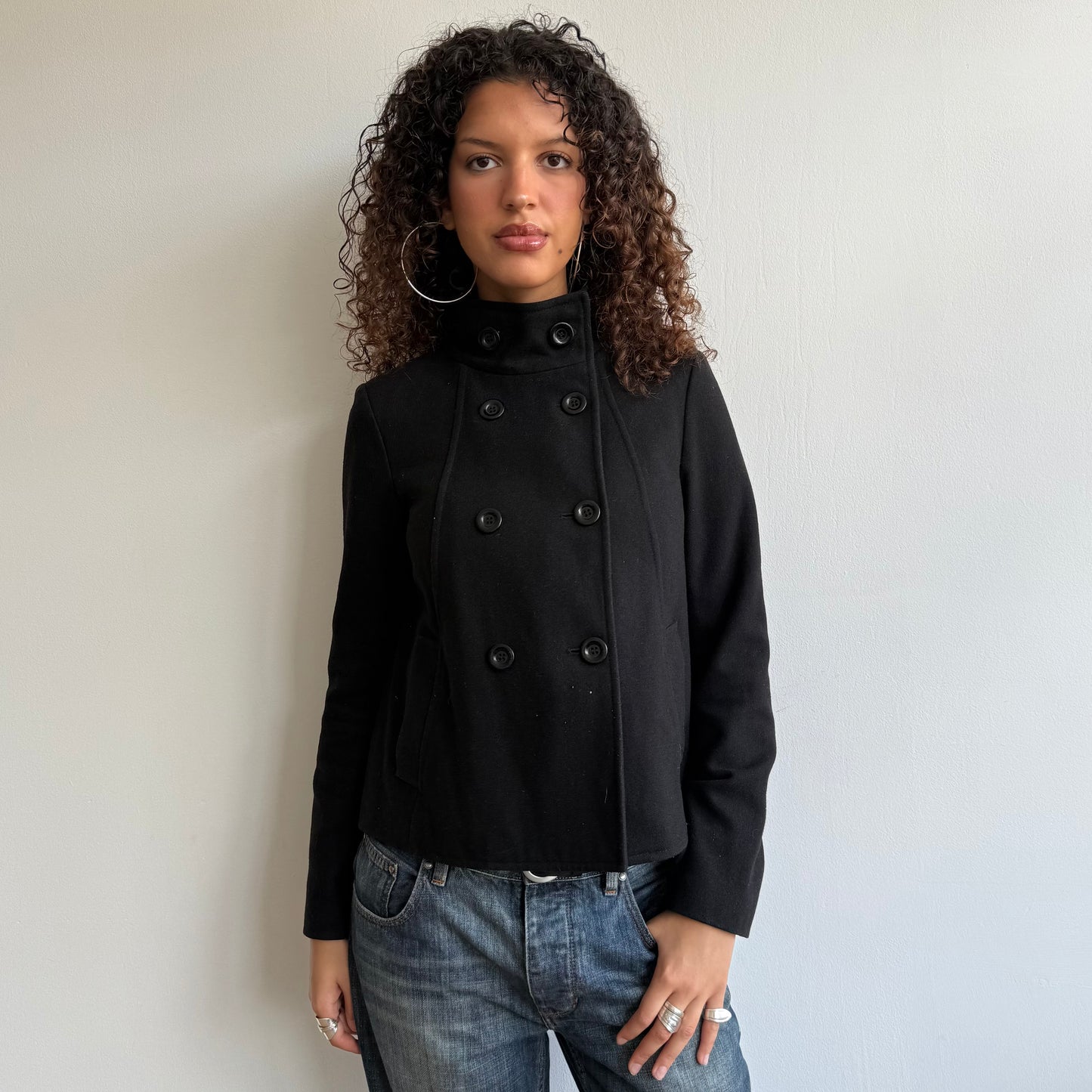 Black high neck peacoat - Size S