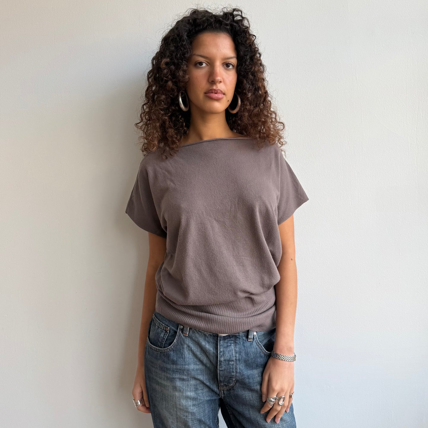 Taupe short sleeve slouchy knit - Size M/L