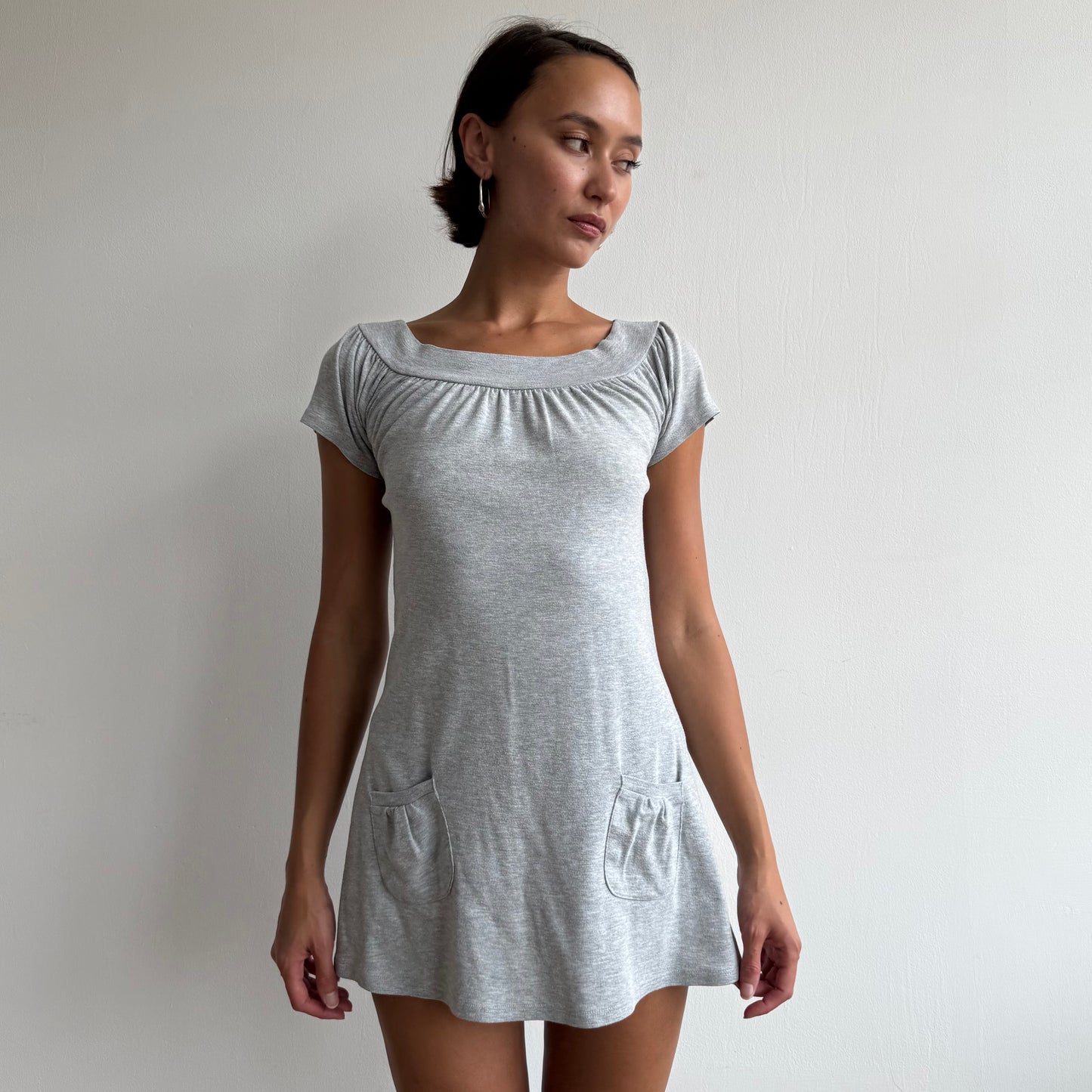 Grey pocket front mini dress - Size S