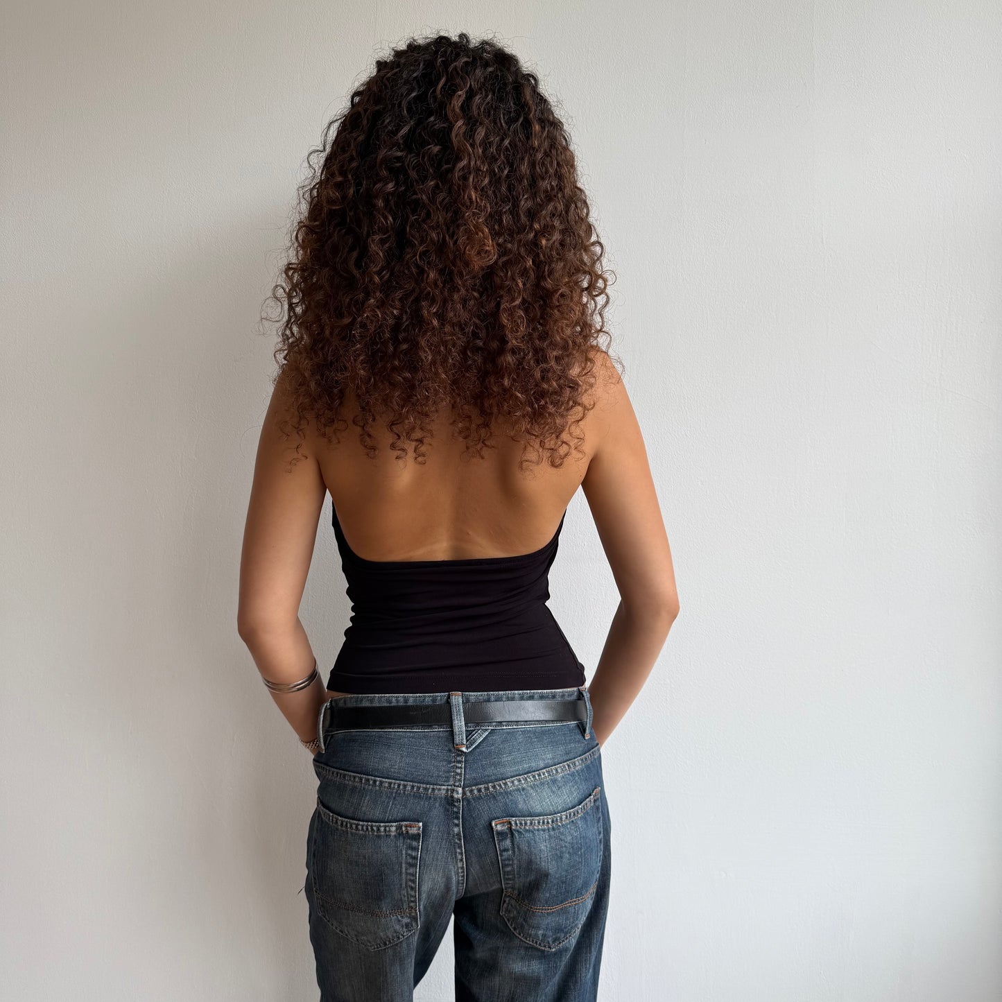 Brown cowl neck slinky top - Size S