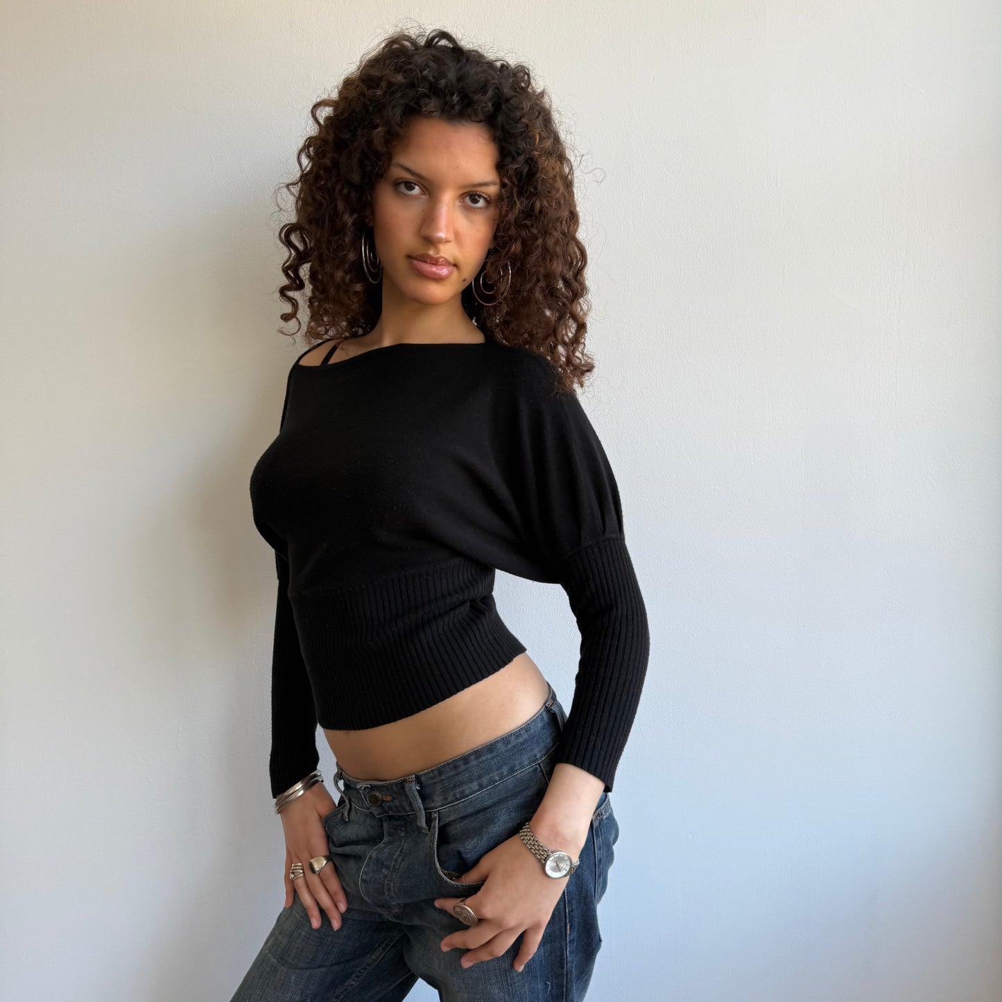 Cropped black slouchy knit - Size XS