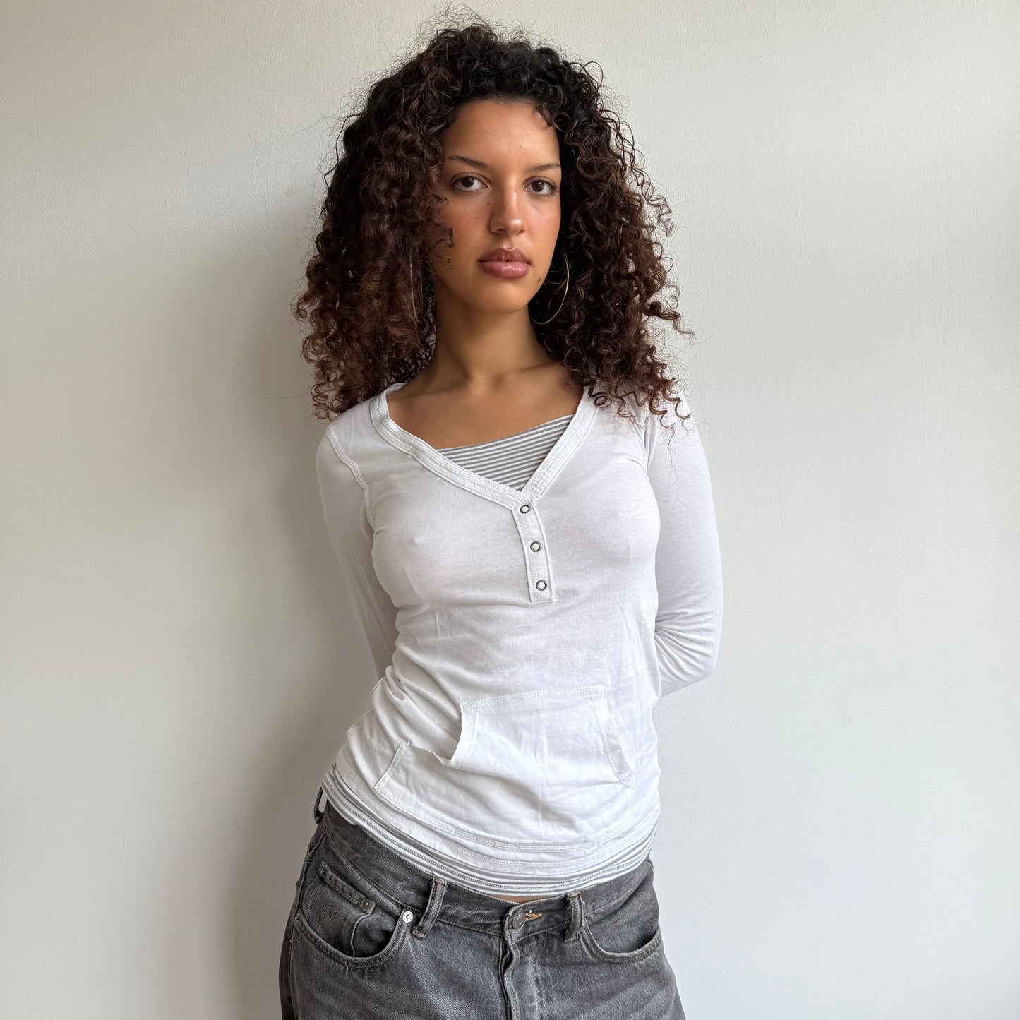 White + grey double layer top - Size S