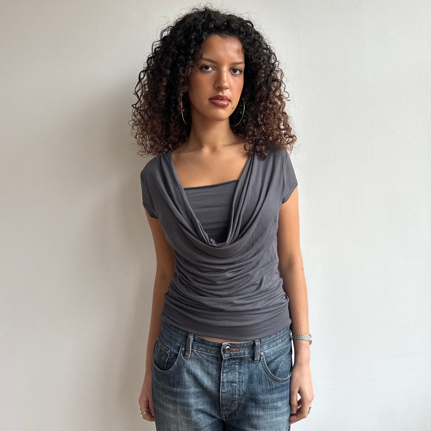 Charcoal grey cowl t-shirt - Size M