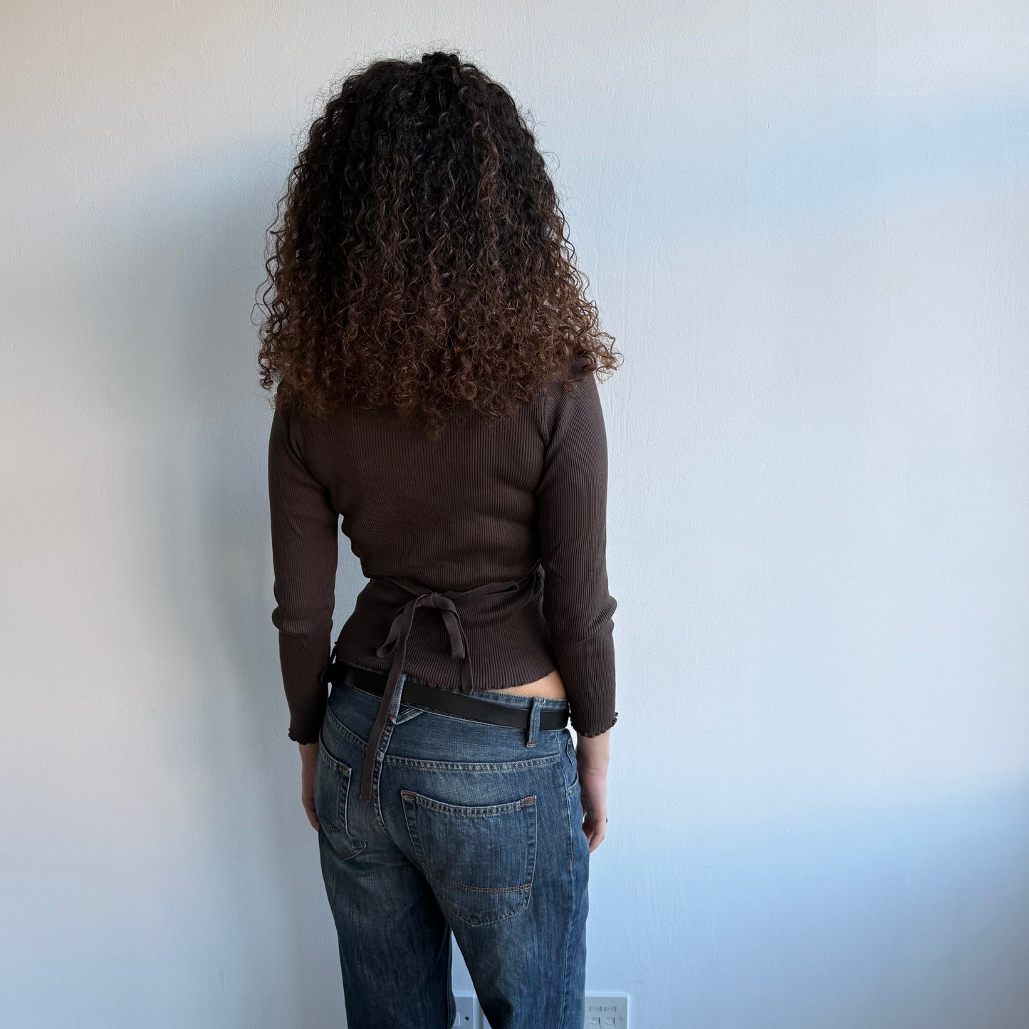 Brown ribbed lace cardi - Size S