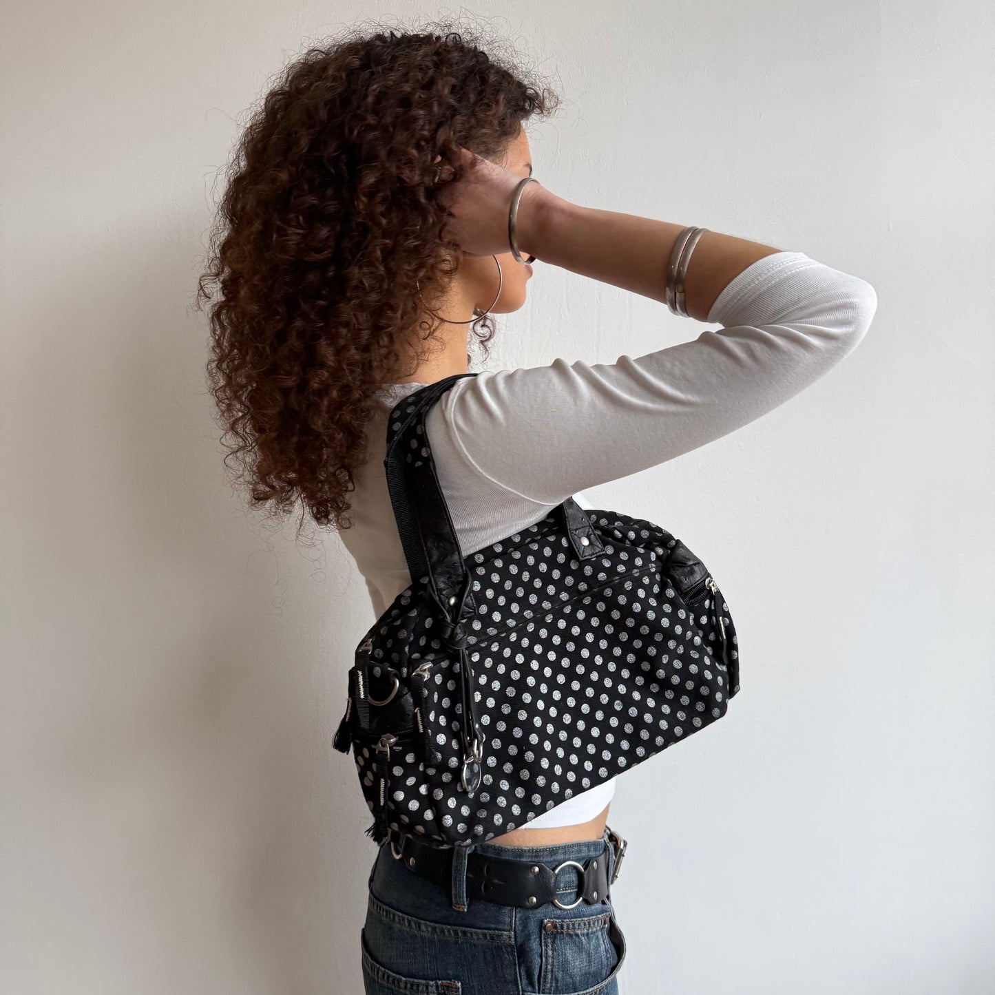 Polka dot bowler bag