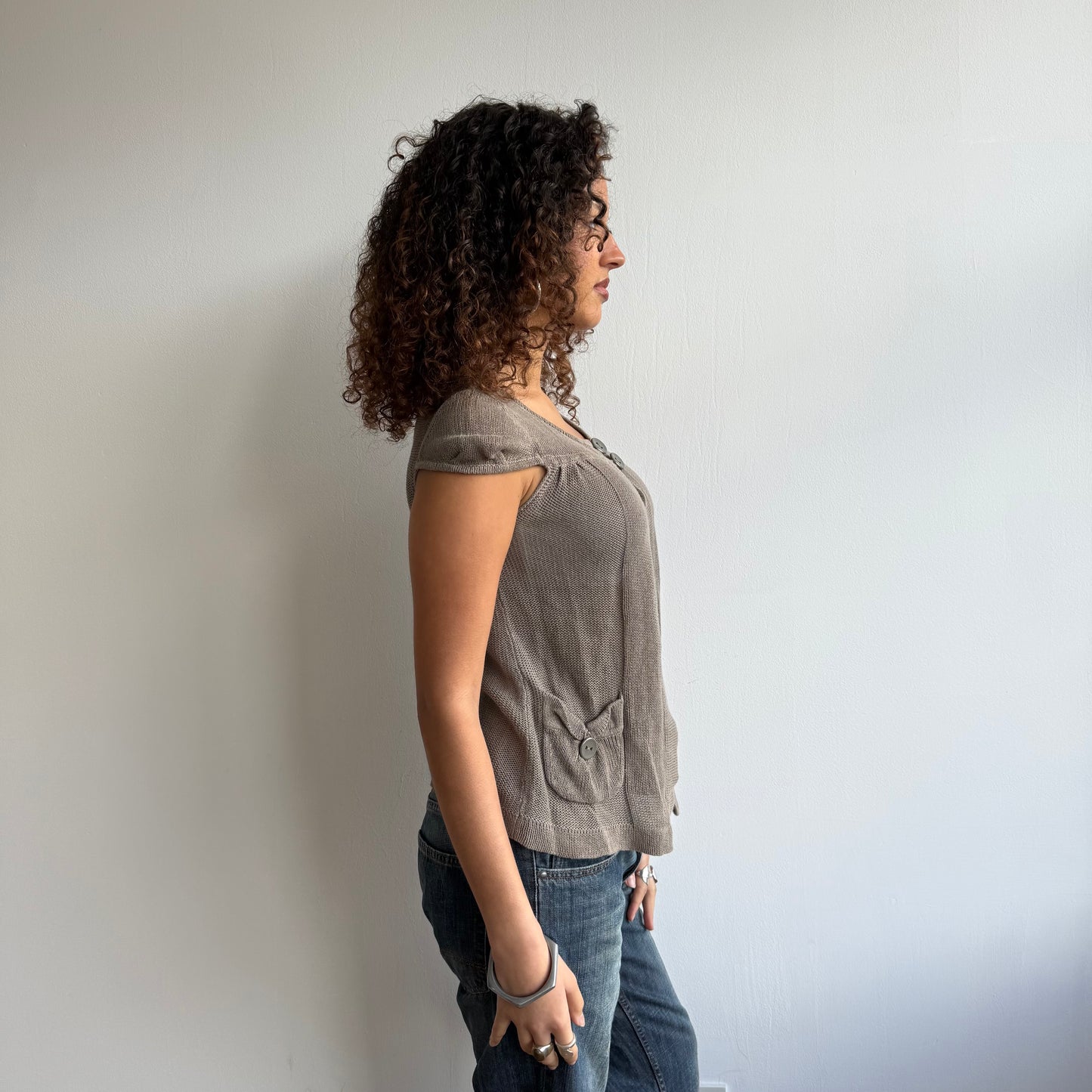 Khaki open front cardi - Size S