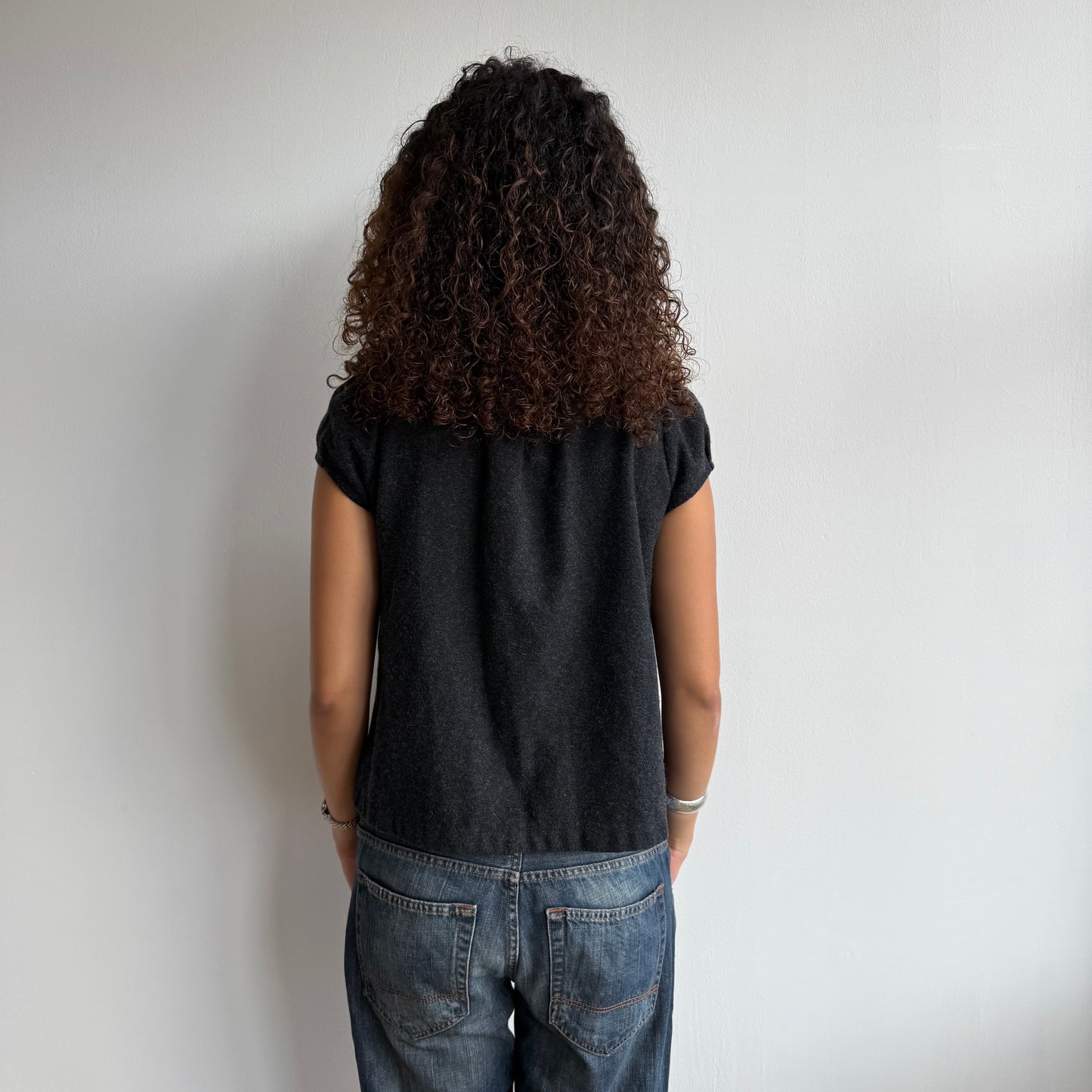 Charcoal short sleeve open peacoat - Size S/M