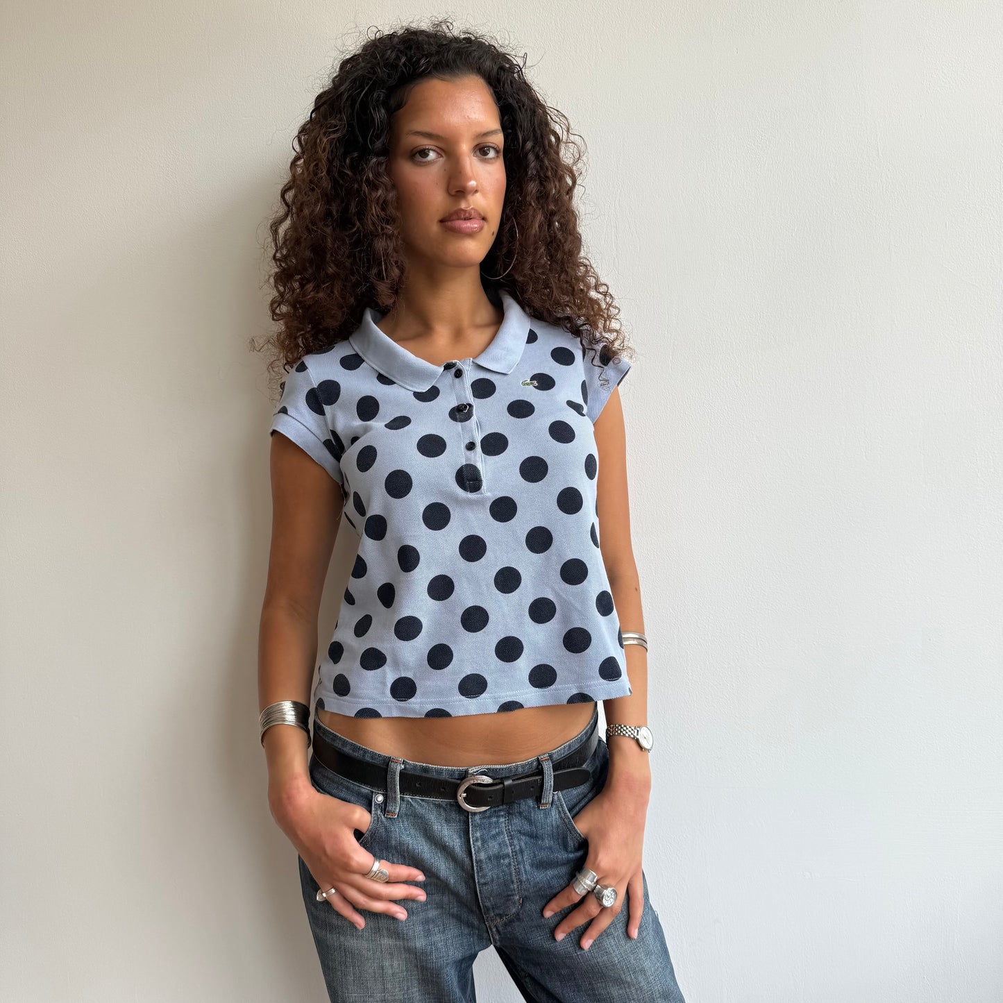 Blue polka dot Lacoste polo - Size S