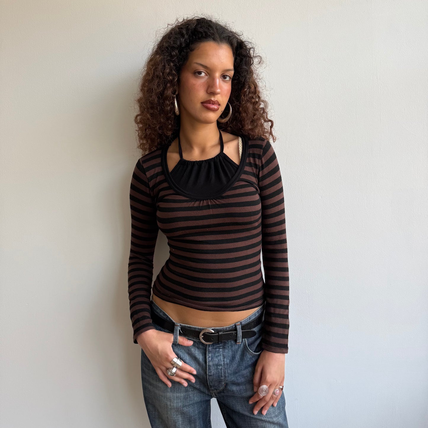 Brown striped 2in1 top - S