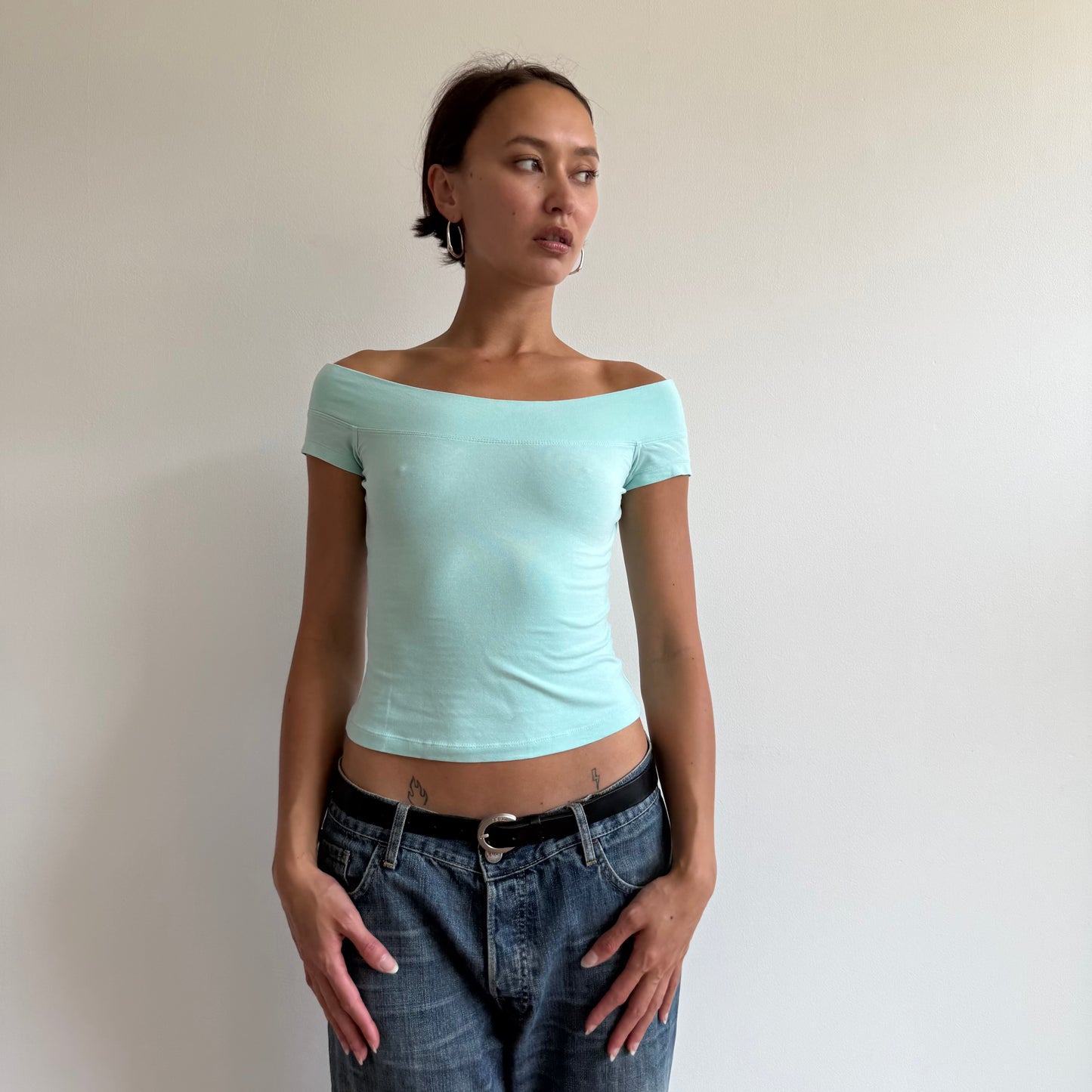 Turquoise bardot top - Size XS