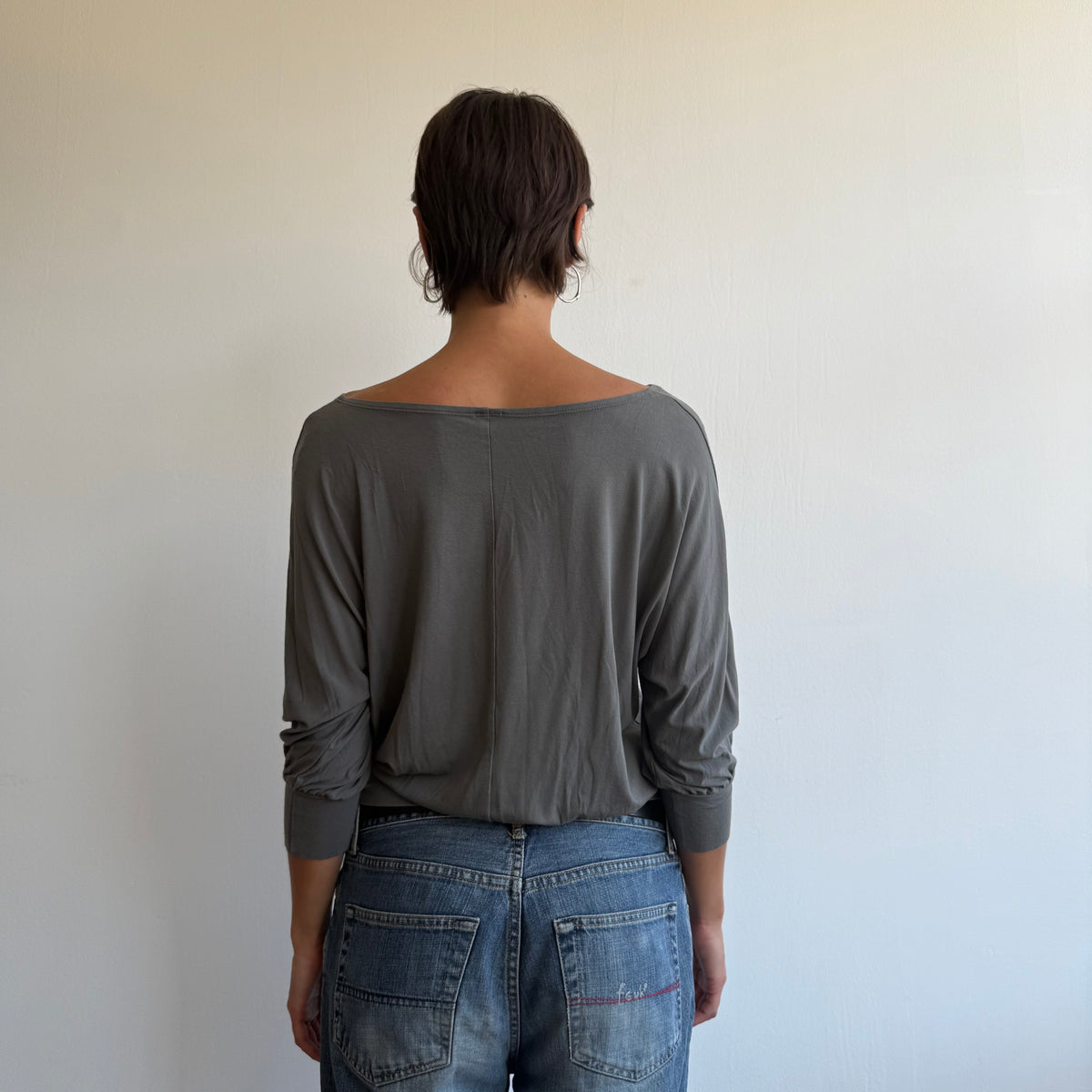 Charcoal grey batwing slouchy top - Size M
