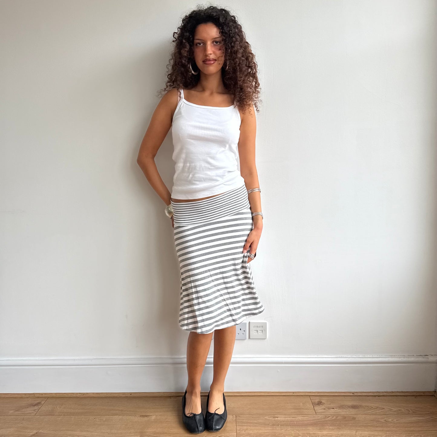 Grey striped midi skirt - Size S