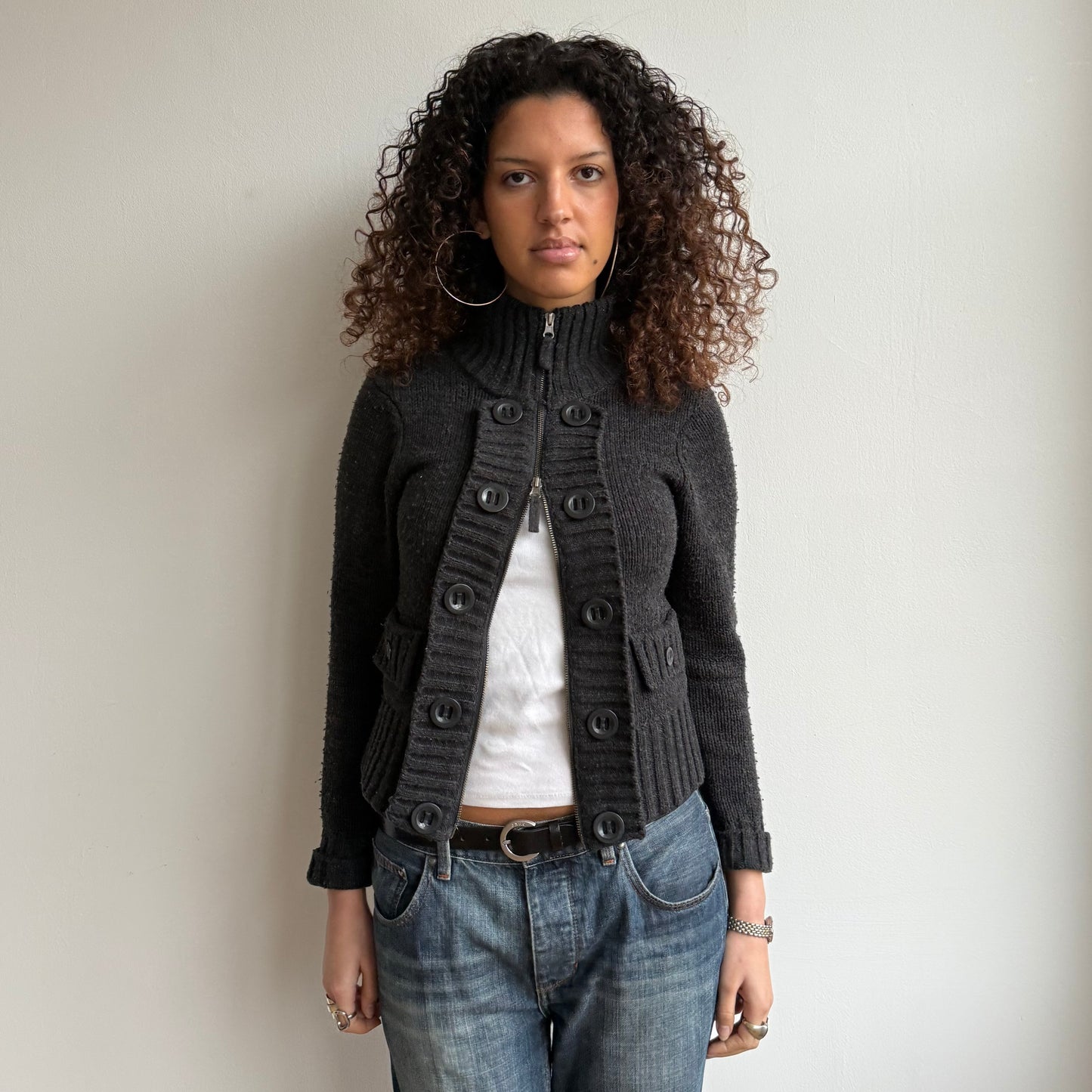 Charcoal double zip knit jumper - Size S