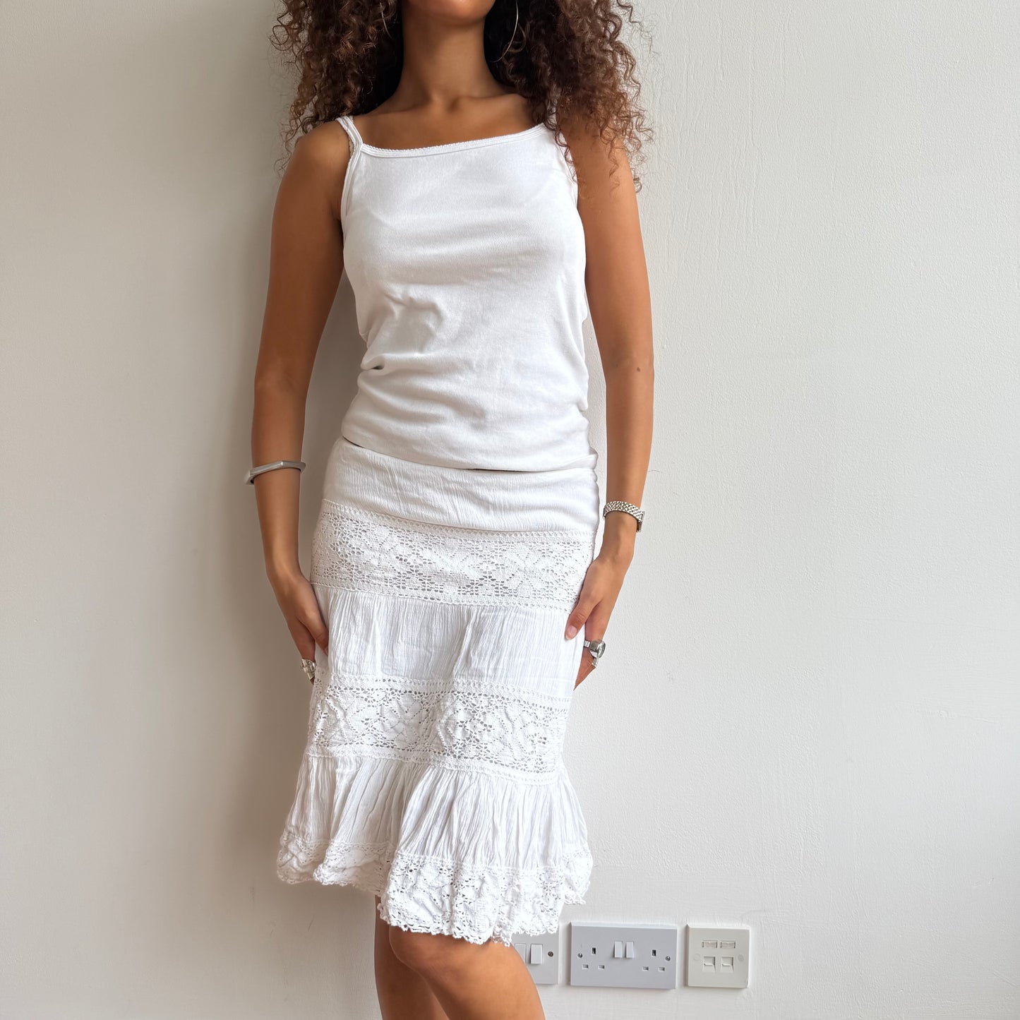 White broderie midi skirt - Size S