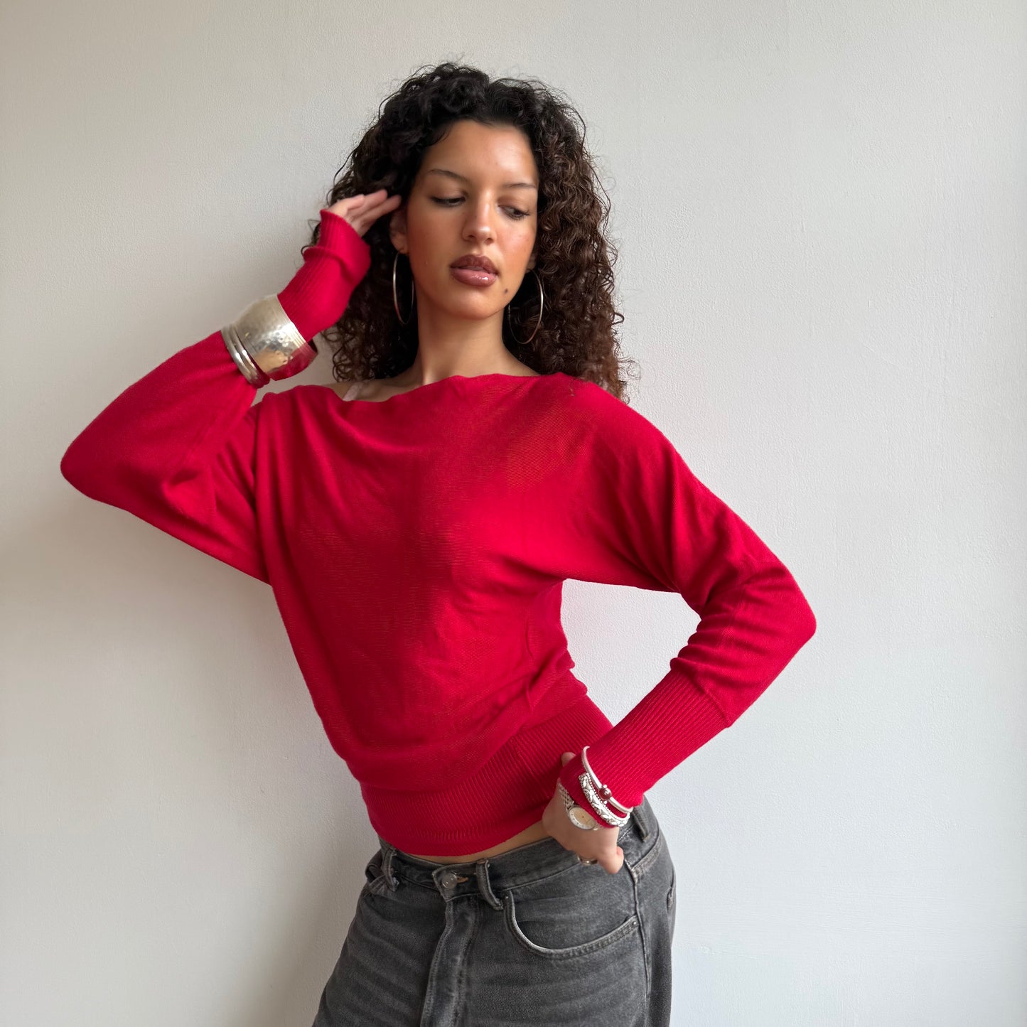 Cherry red slouchy knit jumper - Size S-M