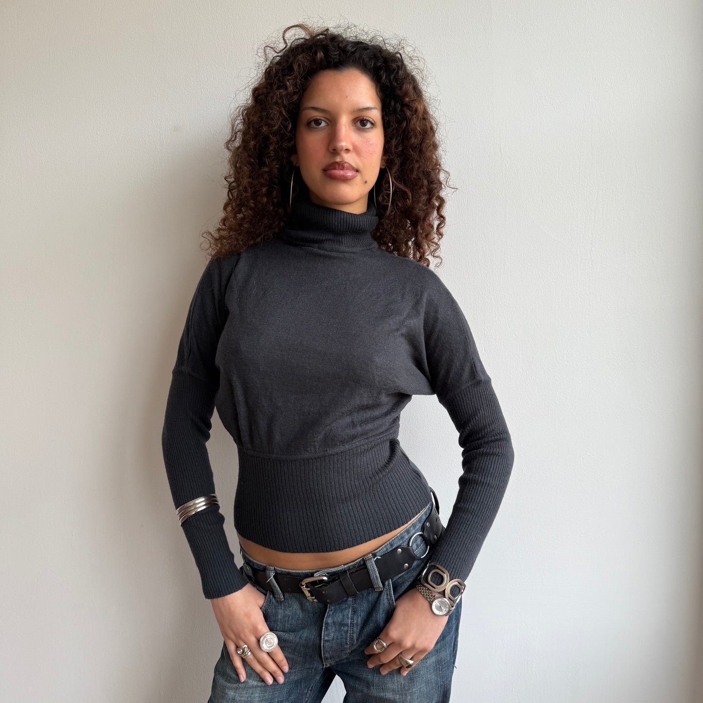Charcoal batwing roll neck - Size S