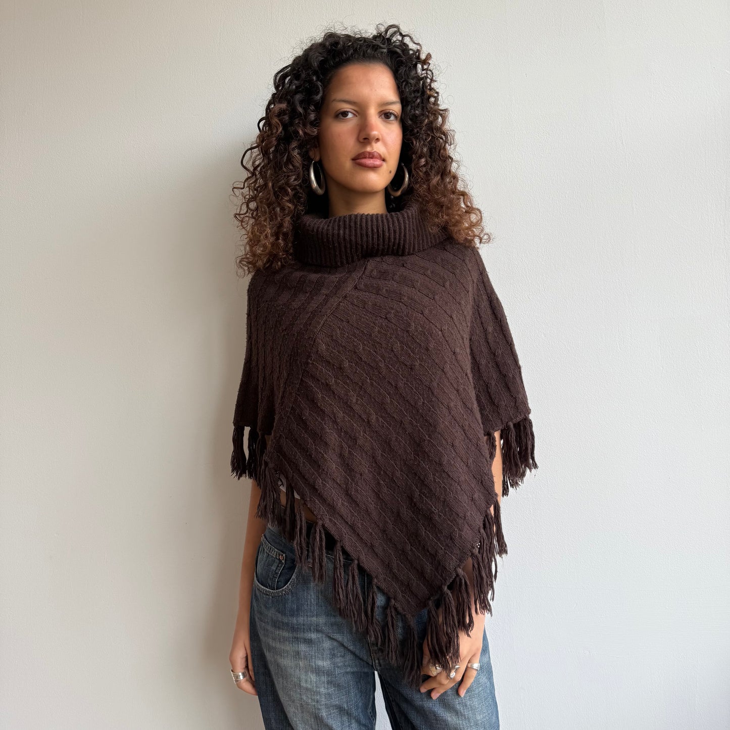 Brown chunky knit poncho - One Size