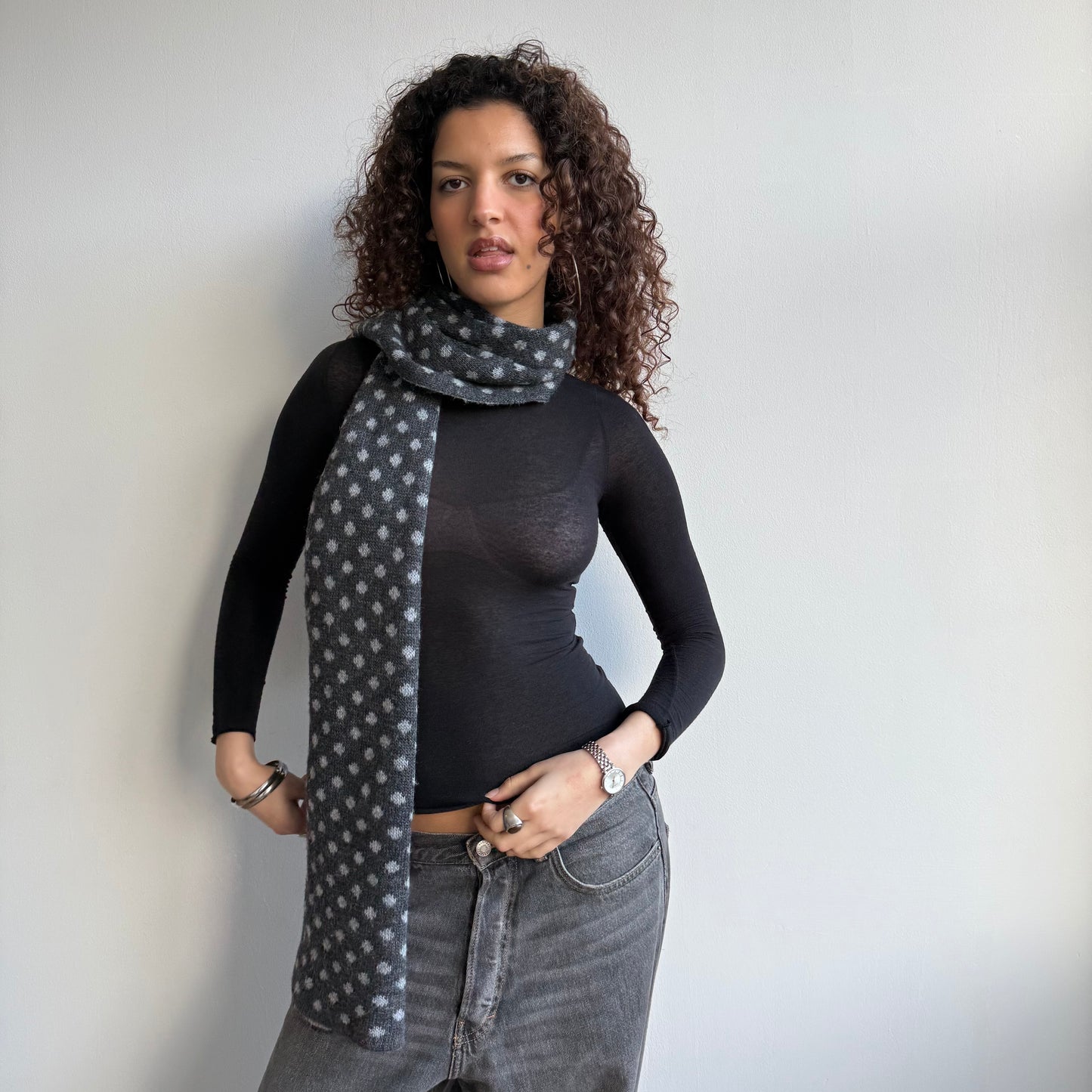 Grey polka dot scarf