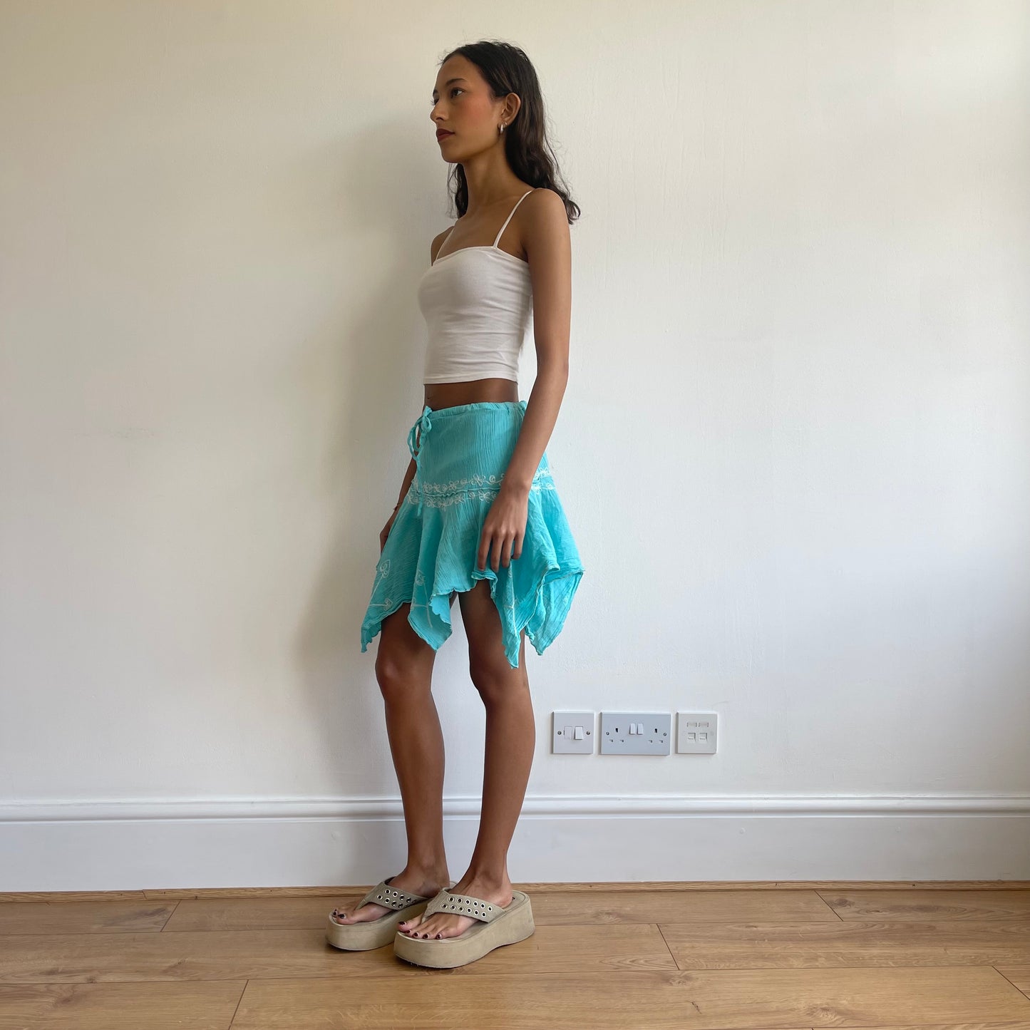 Turquoise asymmetric skirt - Size S