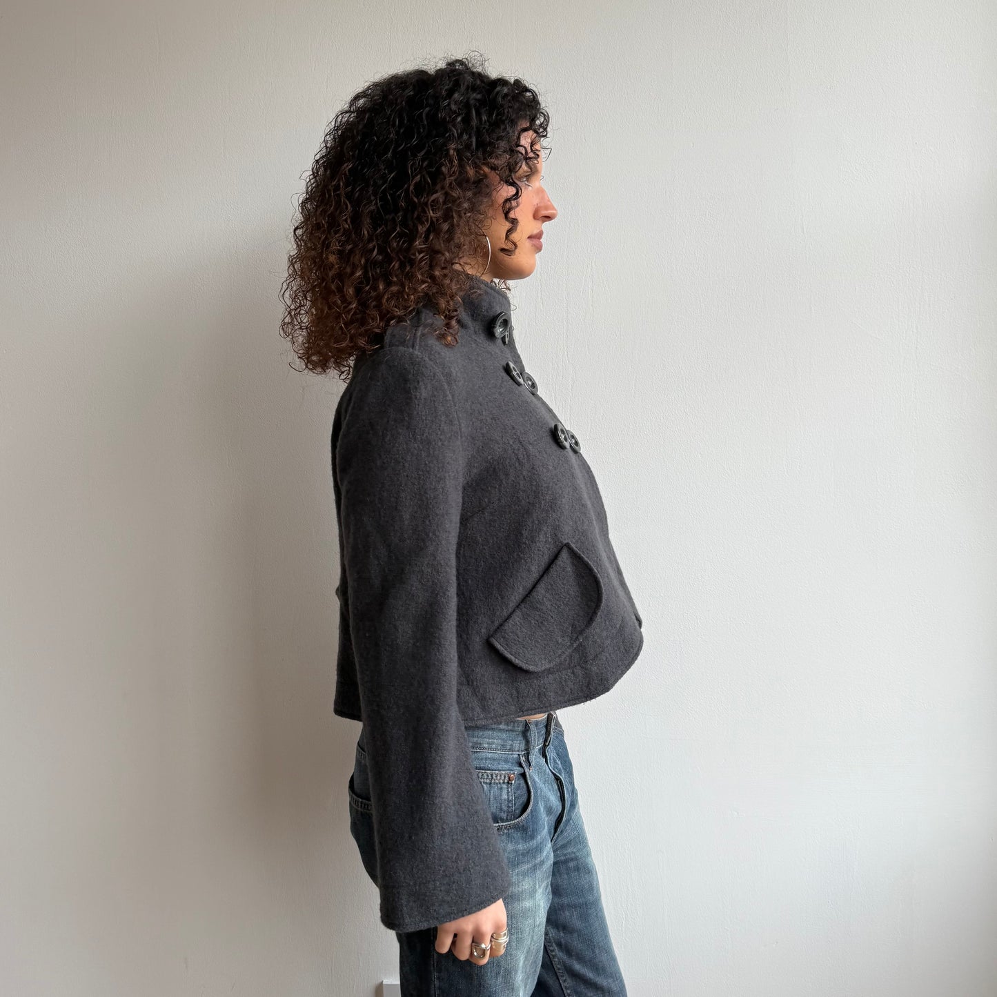 Grey wool asymmetric hem peacoat - Size S + M