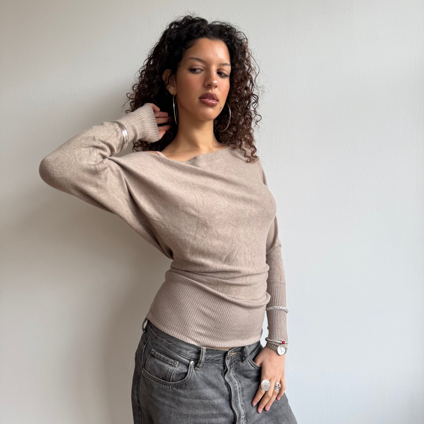 Beige slouchy knit jumper - Size S