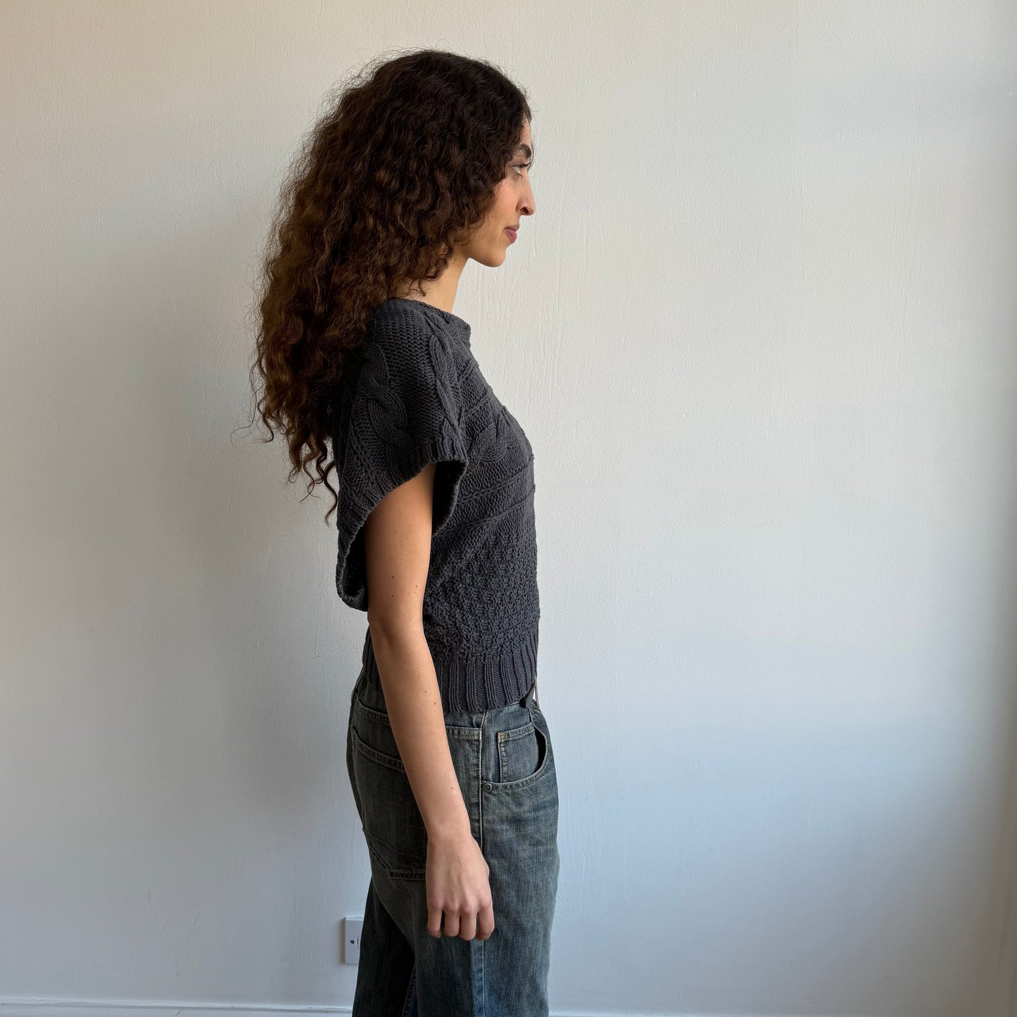 Charcoal short sleeve slouchy knit - Size M