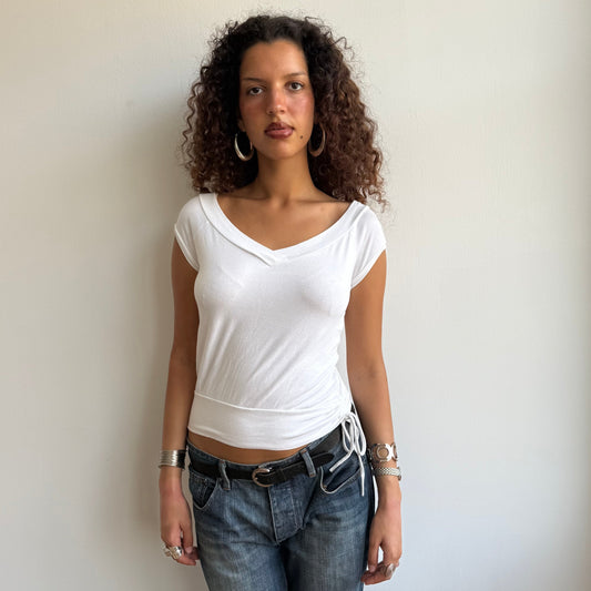White v neck ruched top - Size M