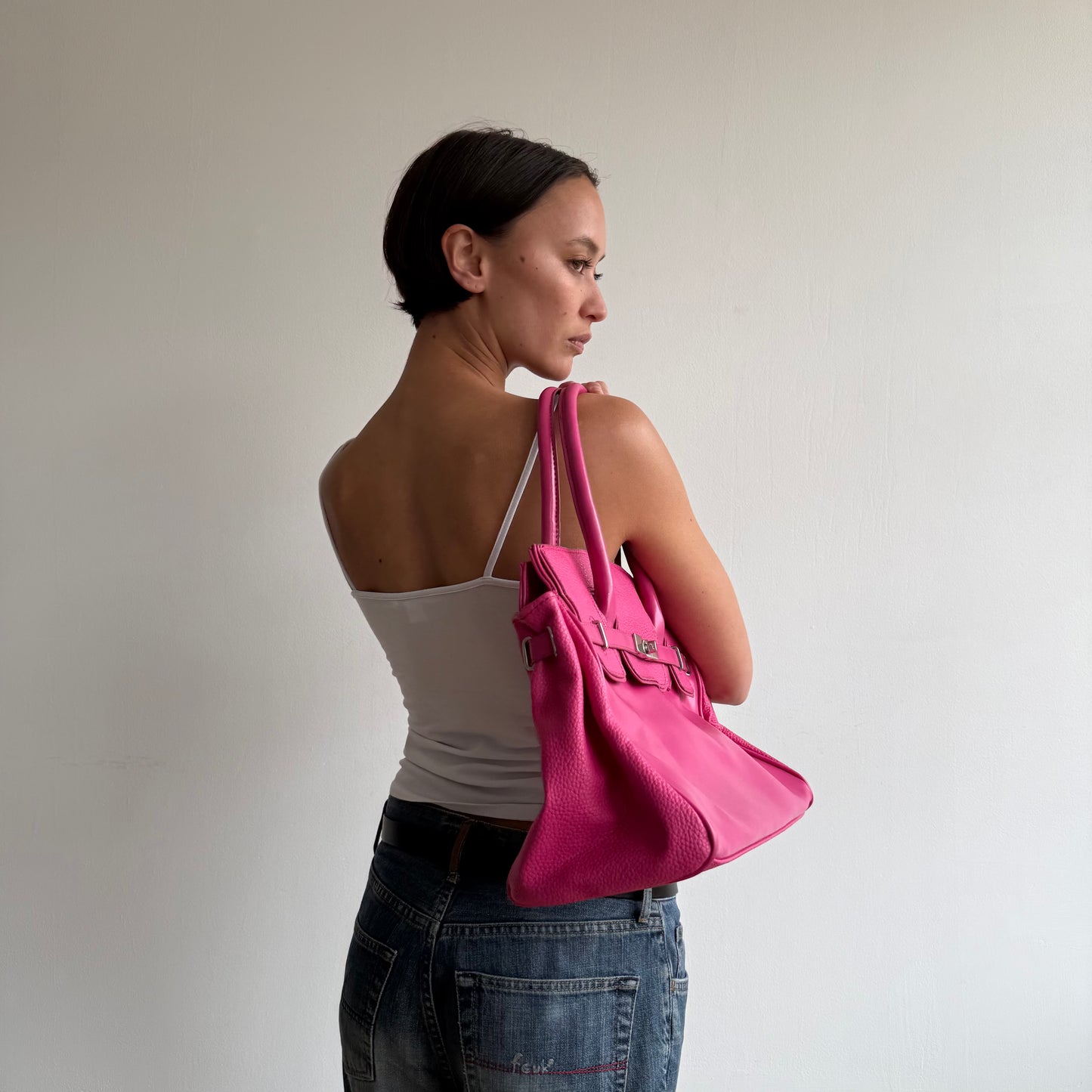Hot pink ‘firkin’ bag - One Size