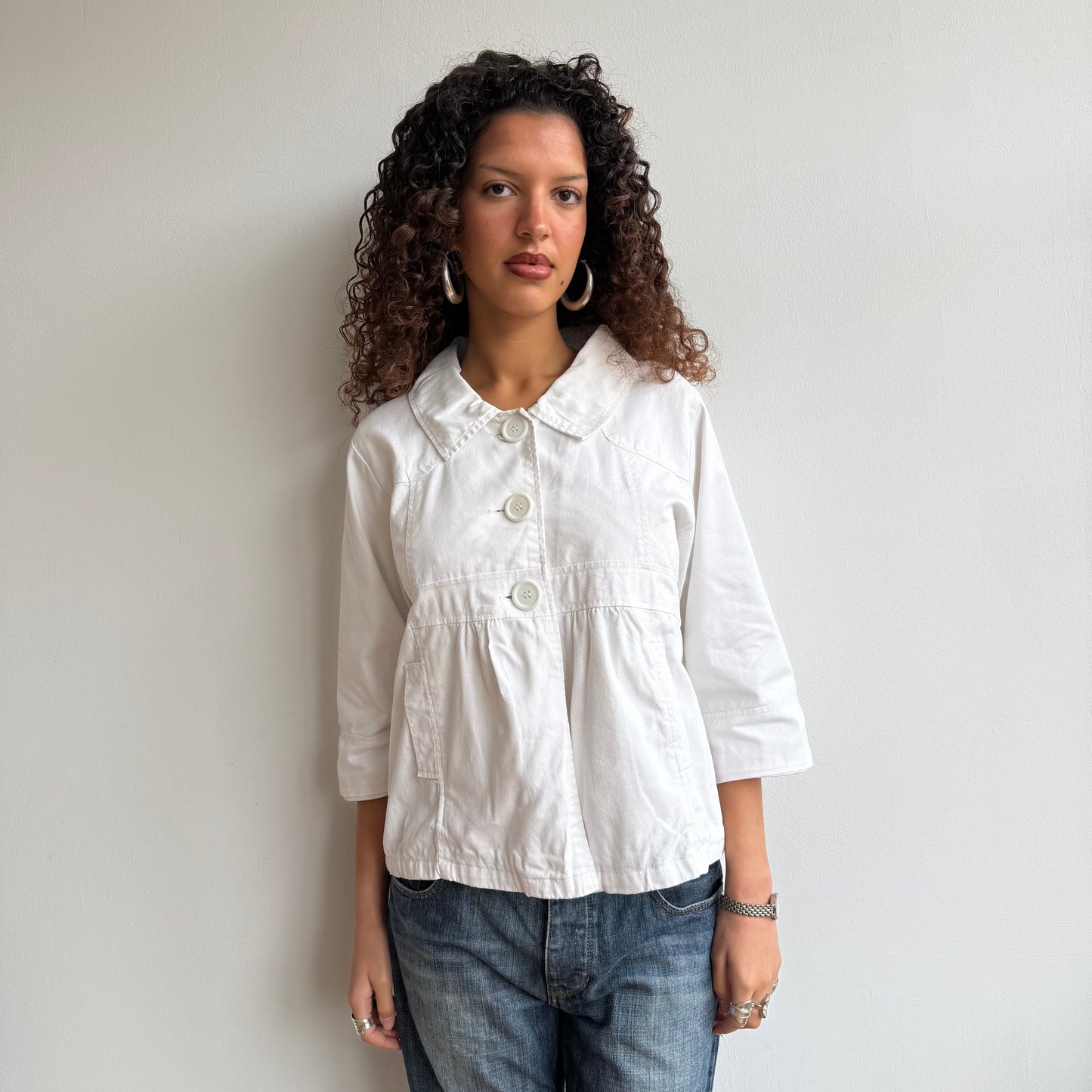 White 3/4 sleeve peacoat - Size M/L