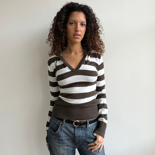 Brown and white striped hoodie - Size M