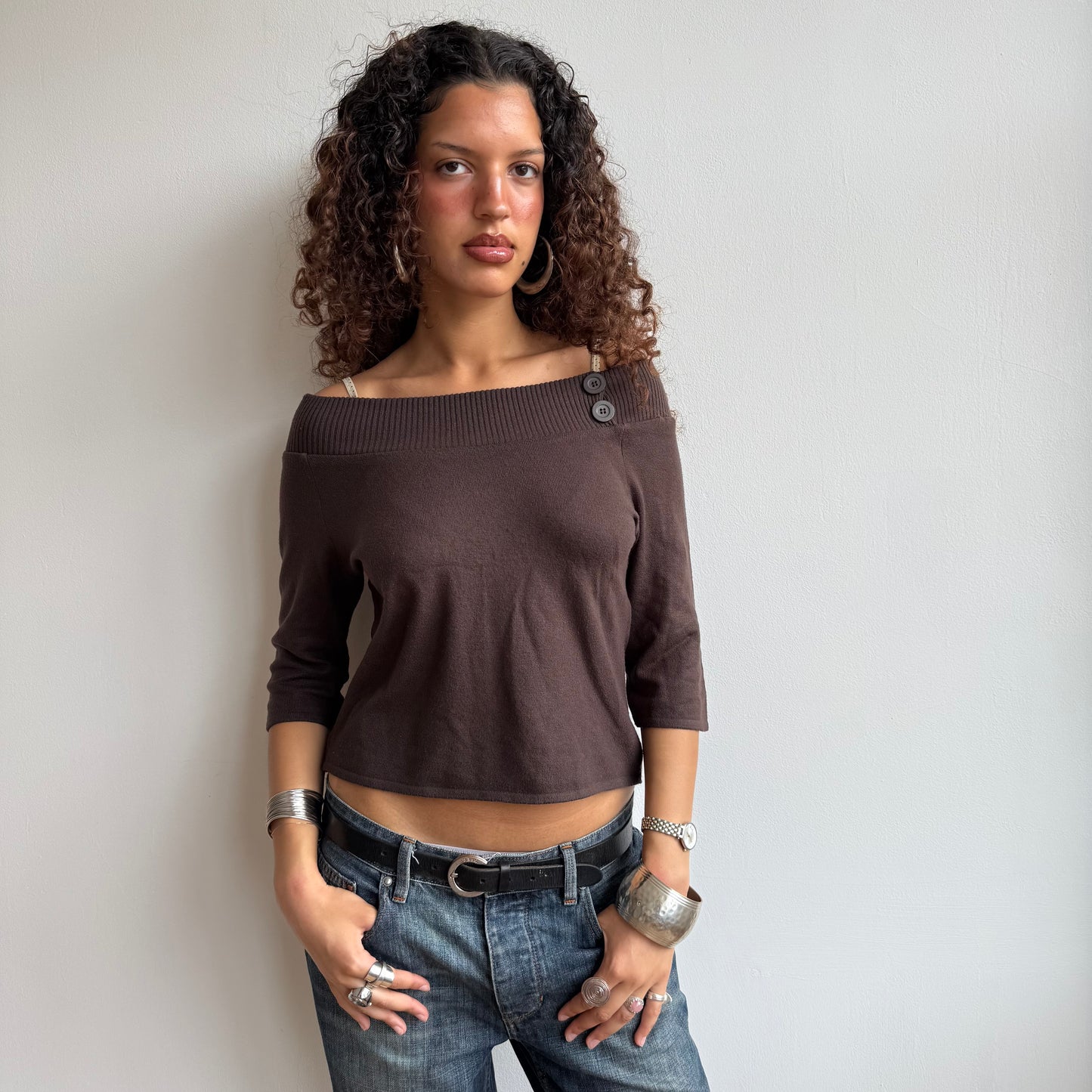 Brown 3/4 Bardot knit - Size S