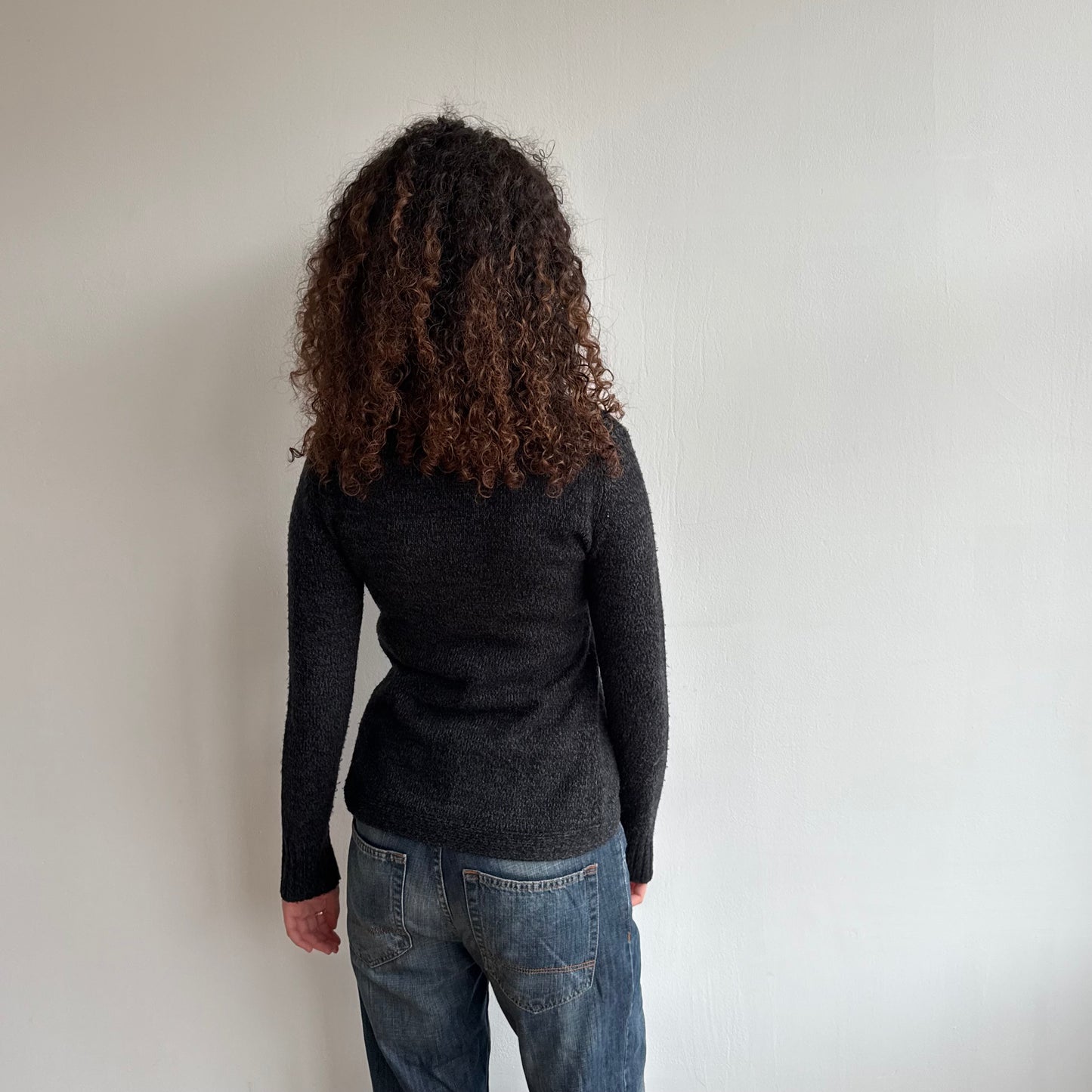 Charcoal open front knit - Size S