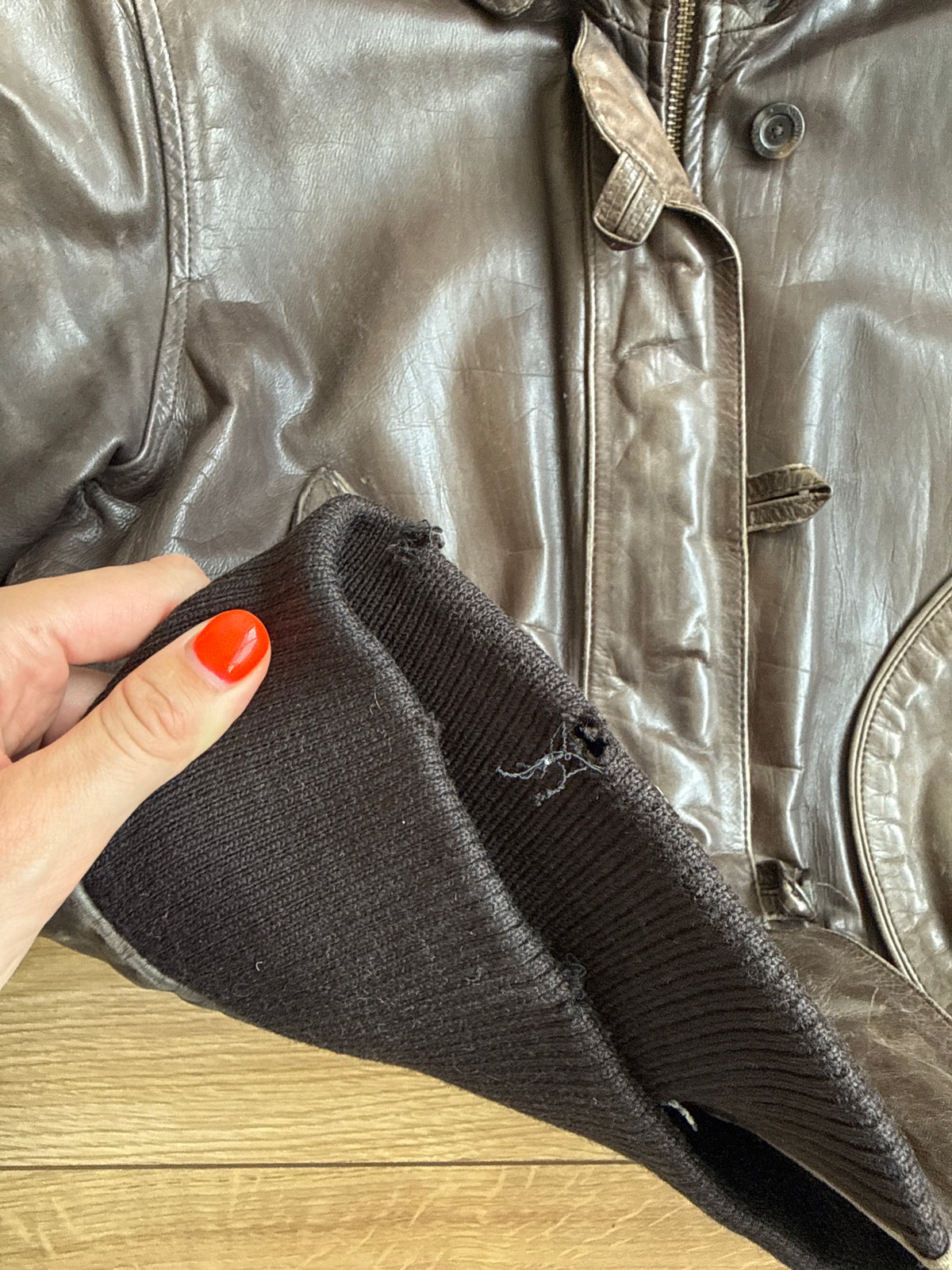 Brown leather fur hood bomber - Size M