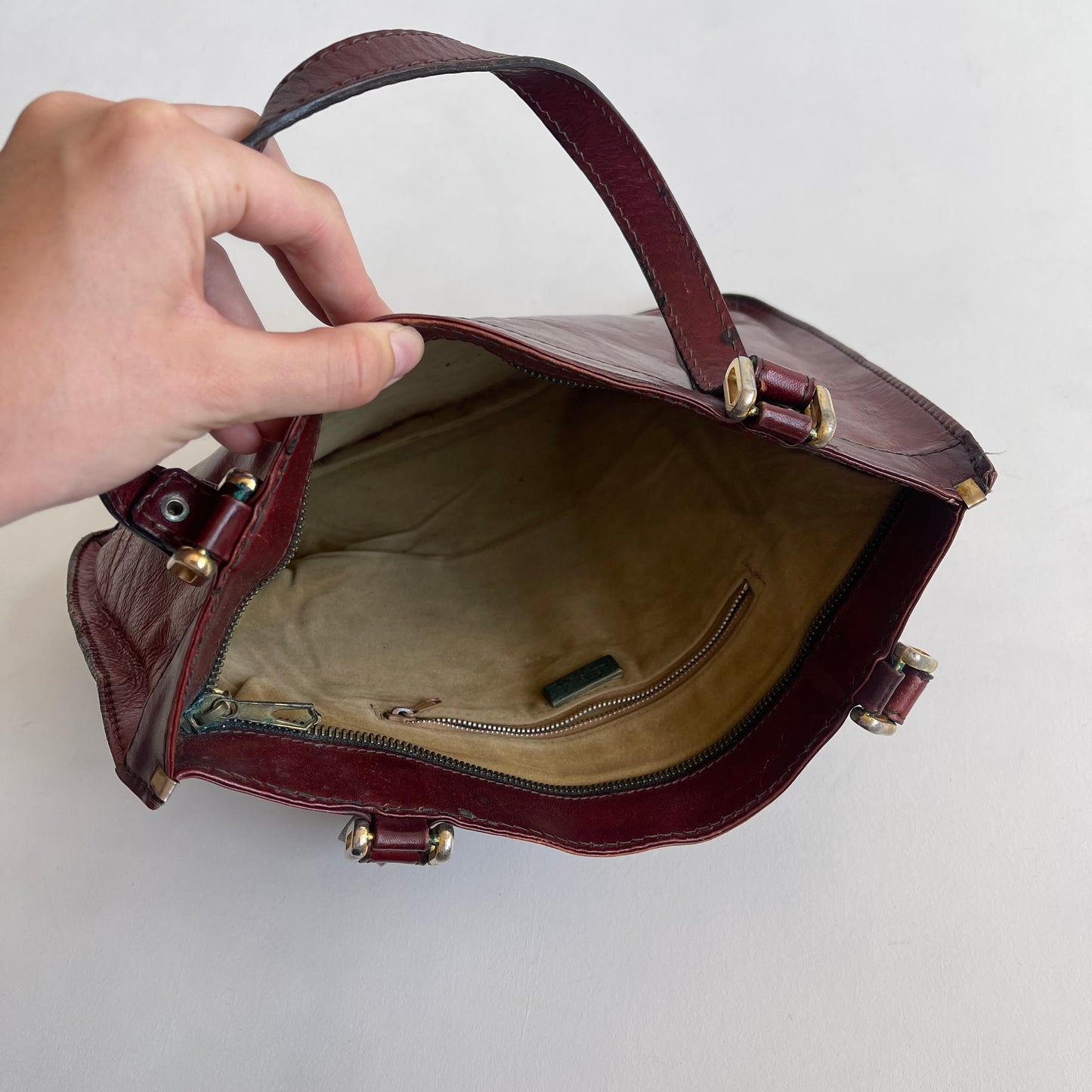 Burgundy leather bag - O/S