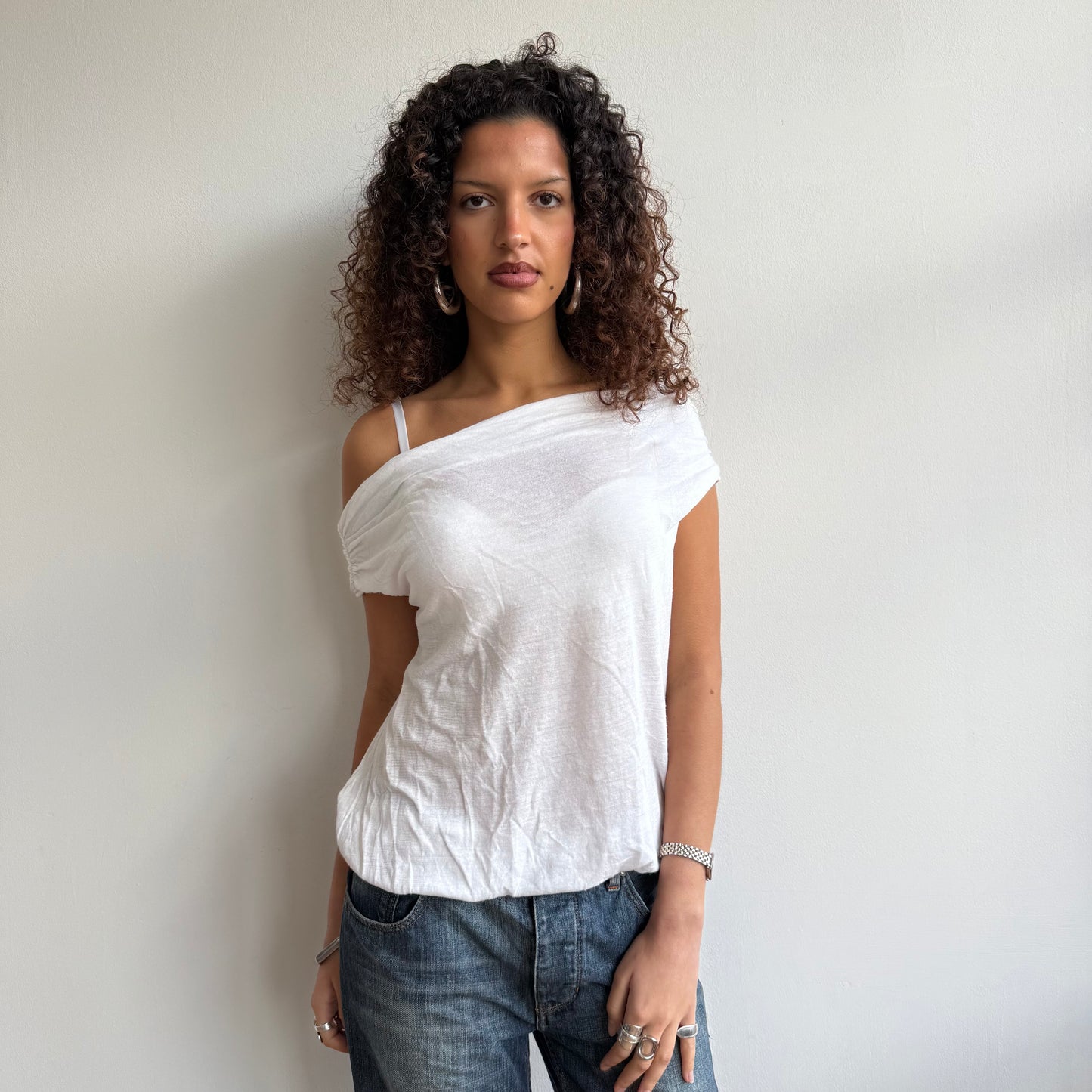 White knit slouchy top - Size M