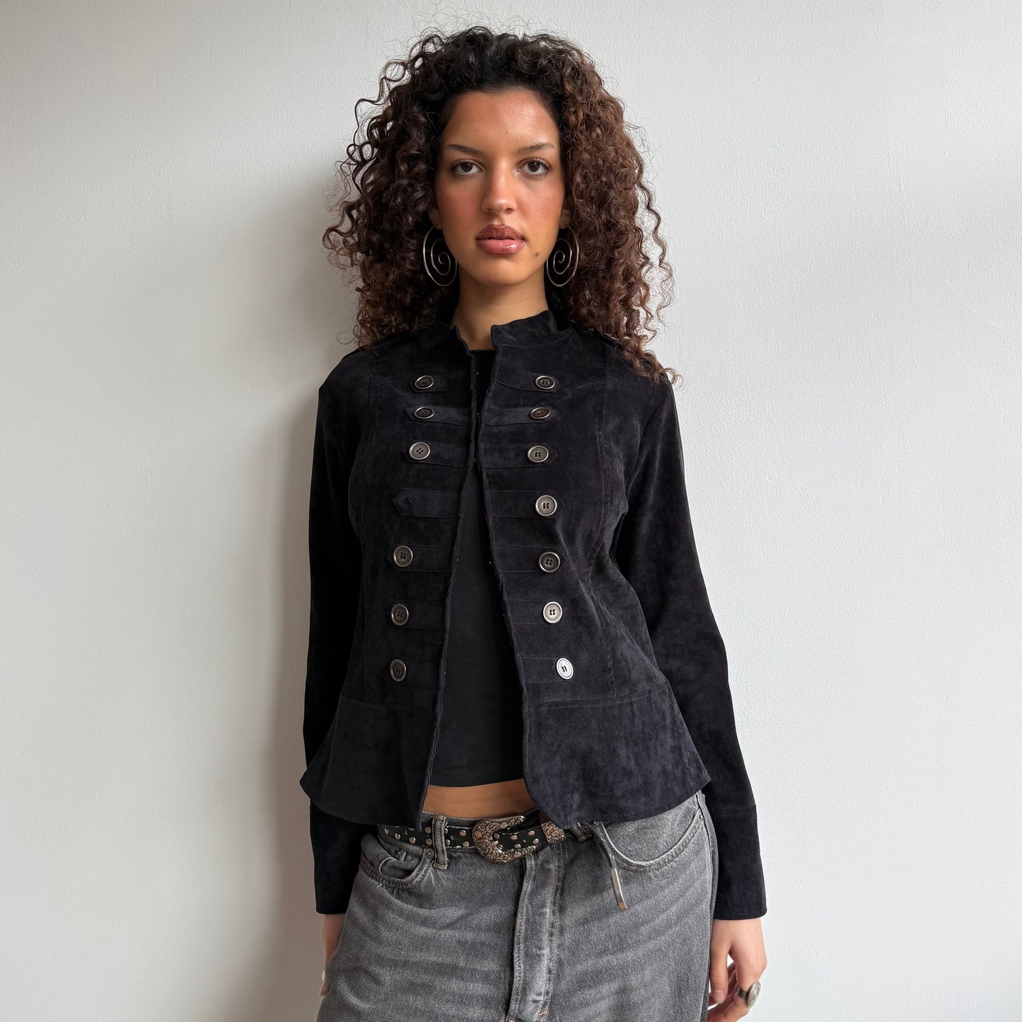 Black velvet military jacket - Size M