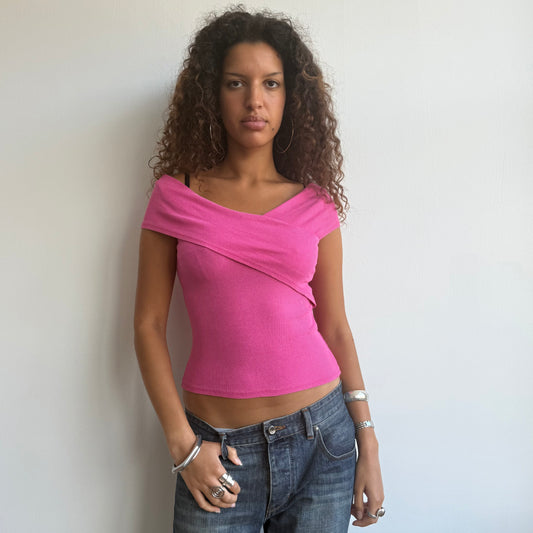 Pink wrap front top - Size S