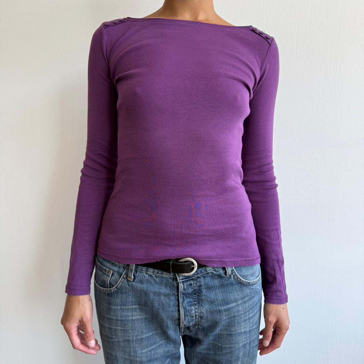 Purple button shoulder top - Size S