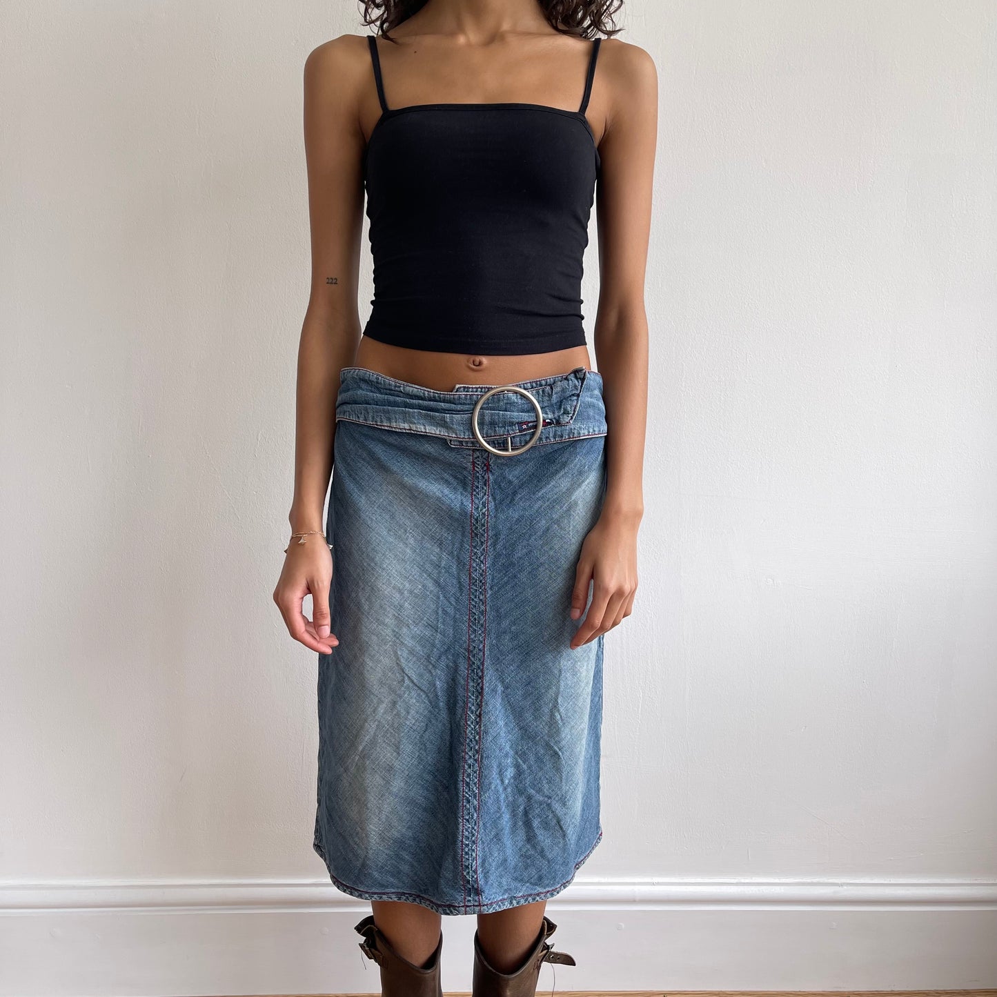 Denim belt midi skirt - Size S