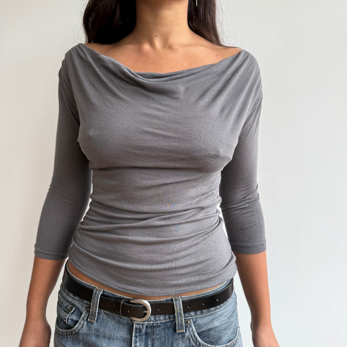 Taupe 3/4 sleeve cowl neck top - Size S