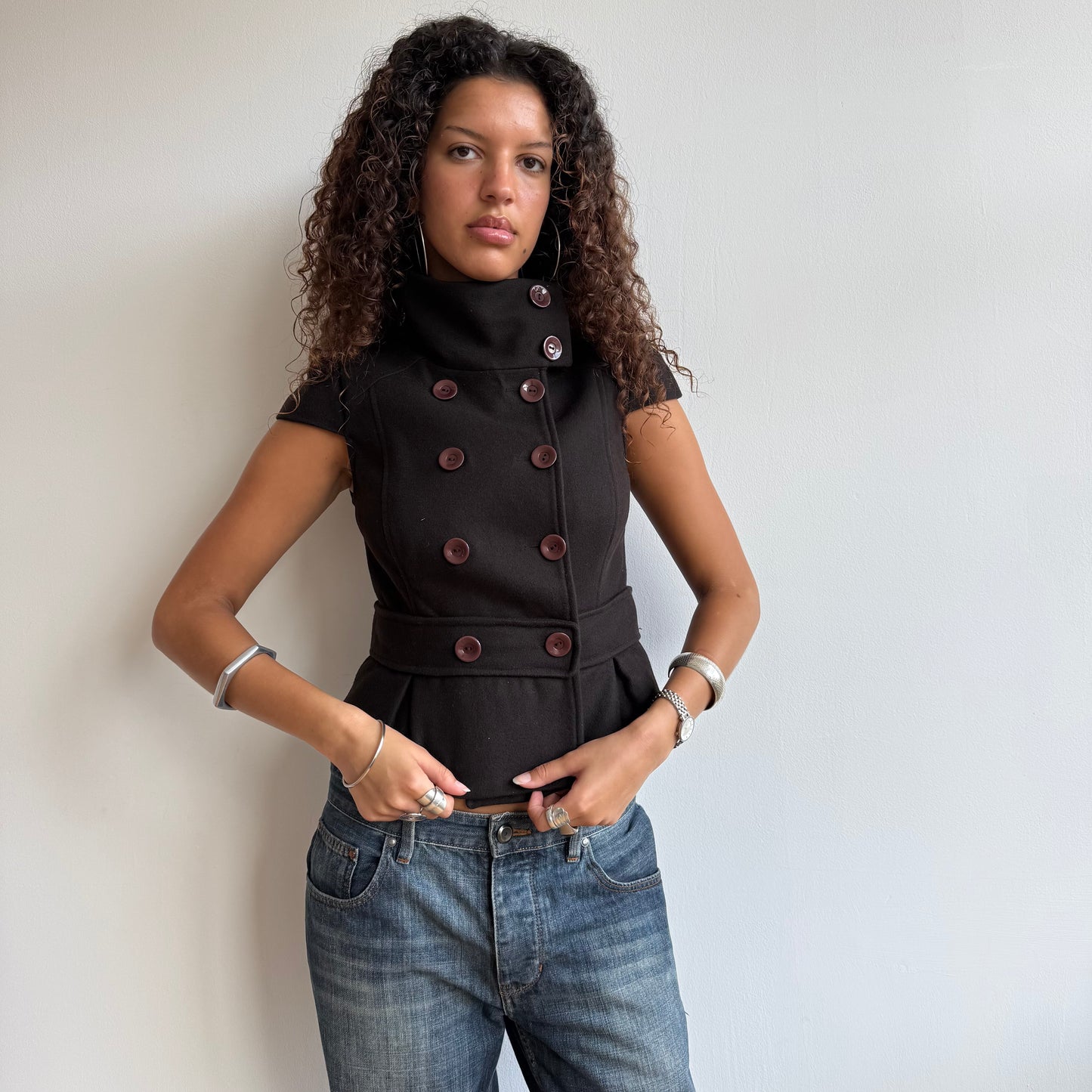 Brown short sleeve peacoat - Size XS + S