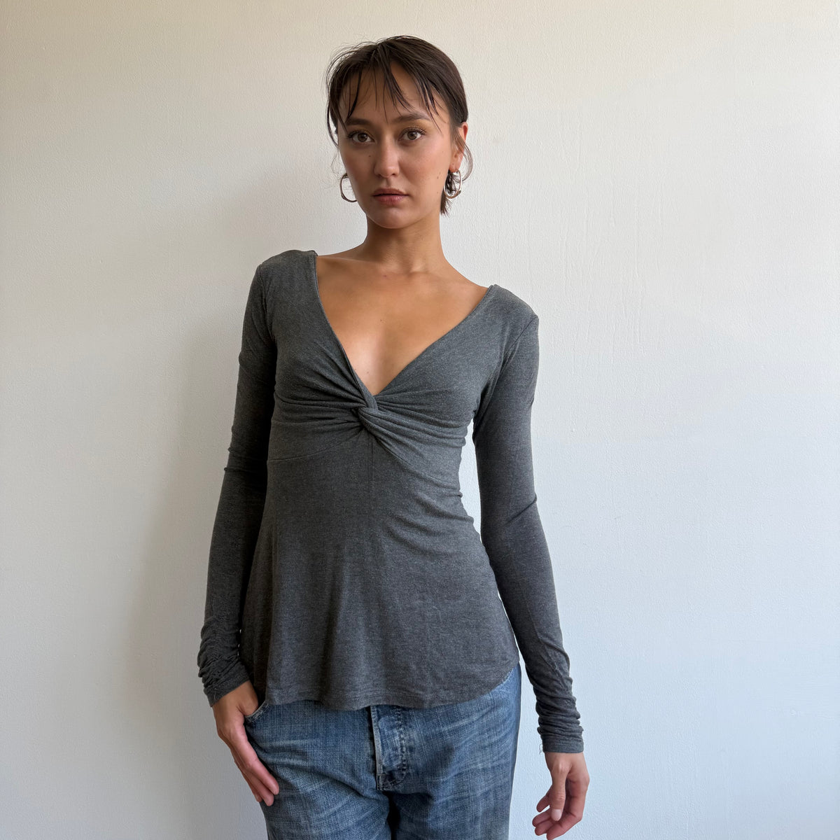 Charcoal twist keyhole top - Size S