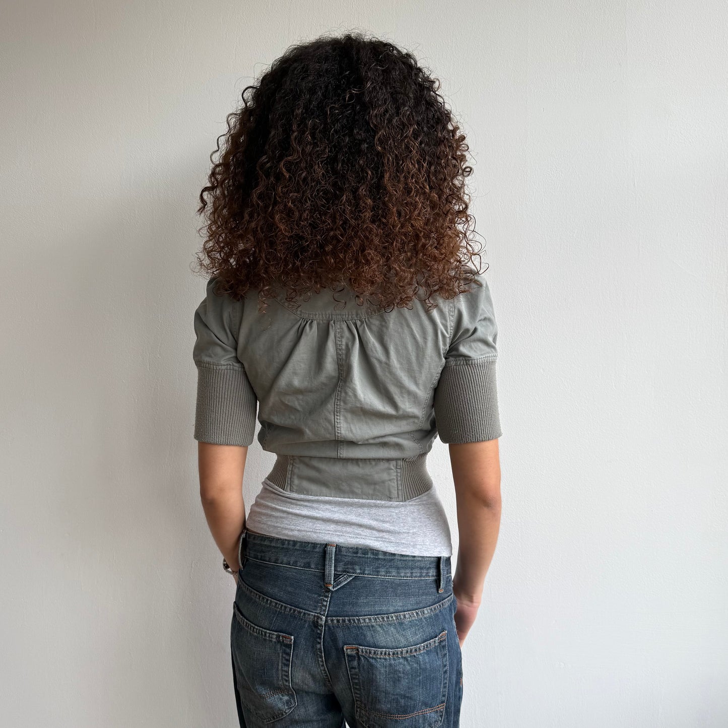Khaki cropped sleeve jacket - Size M
